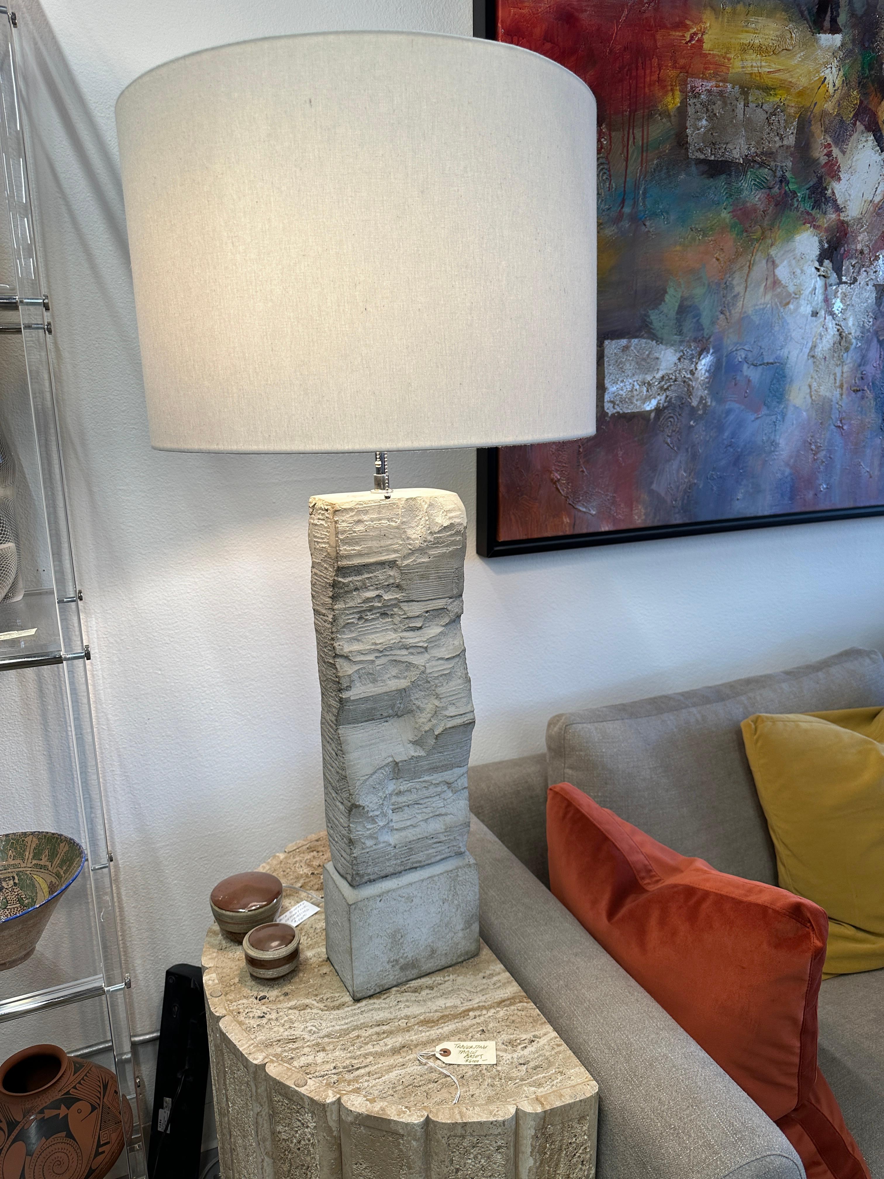 Hand-Crafted Signed AP Stoneware Rock Shaped Lamps For Sale