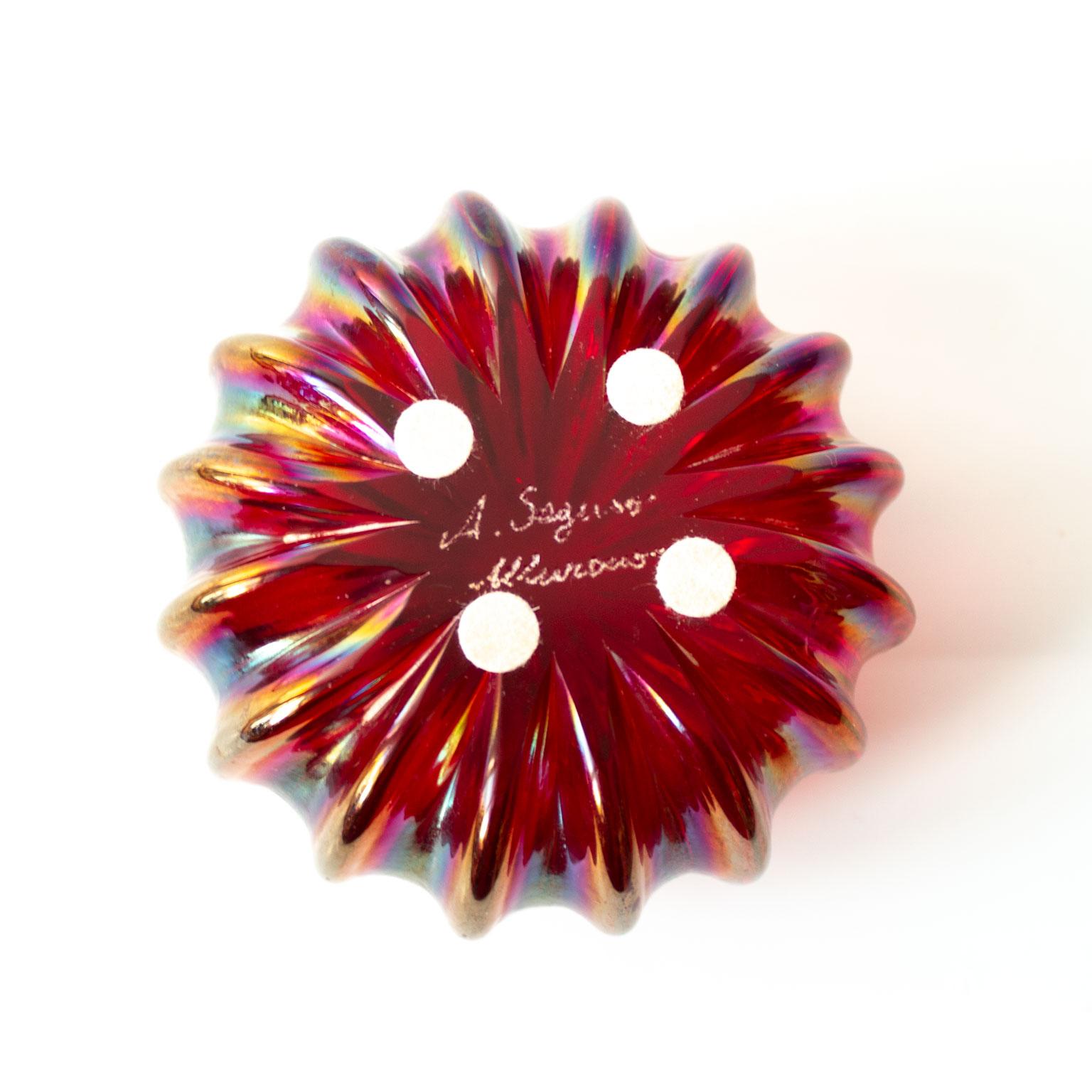 Mid-Century Modern Signed Archimede Seguso Glass Ruby Red Paperweigh. Made in Murano, Italy