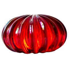 Signed Archimede Seguso Glass Ruby Red Paperweigh. Made in Murano, Italy