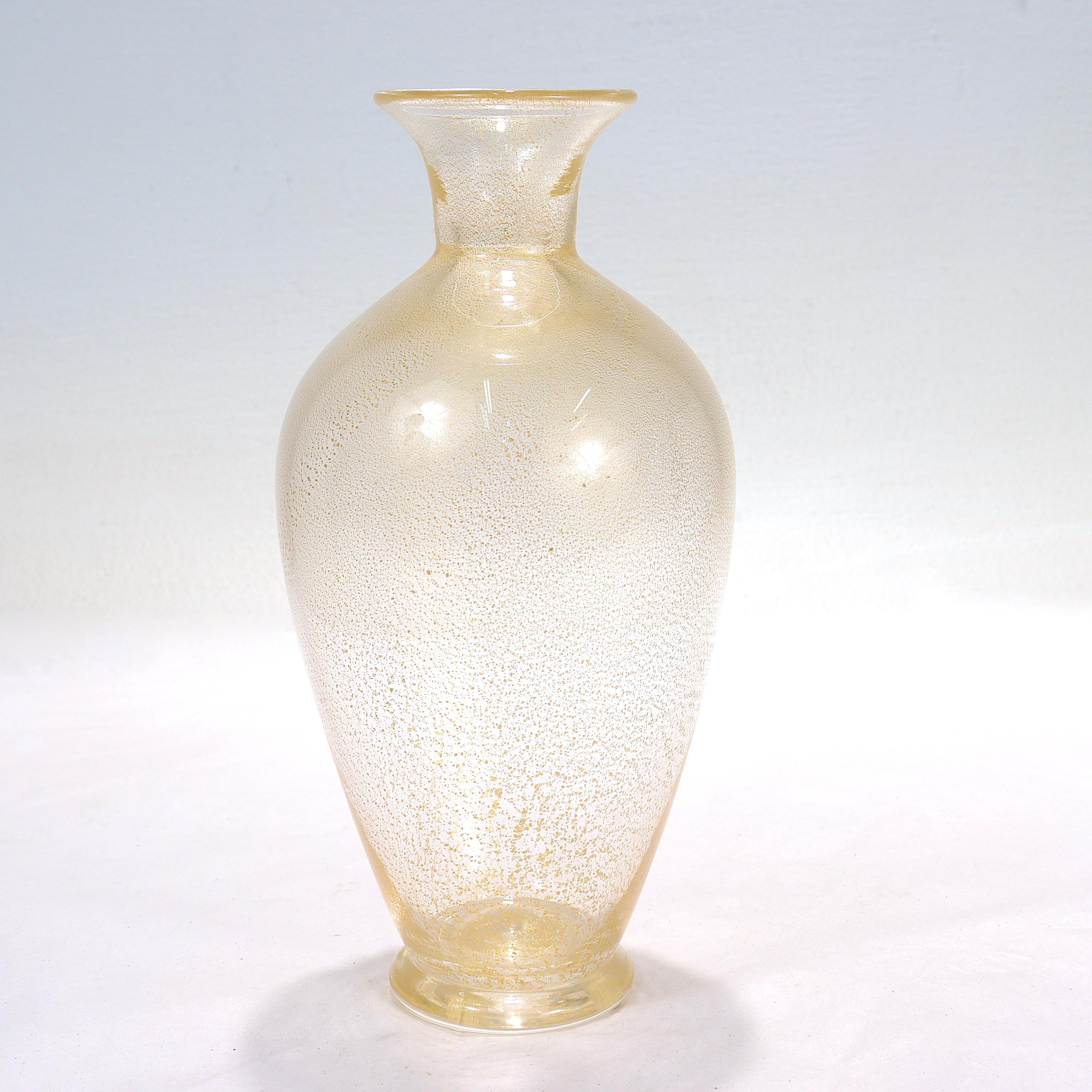 Mid-Century Modern Signed Archimede Seguso Mid-Century Murano or Venetian Glass Vase with Gold Foil