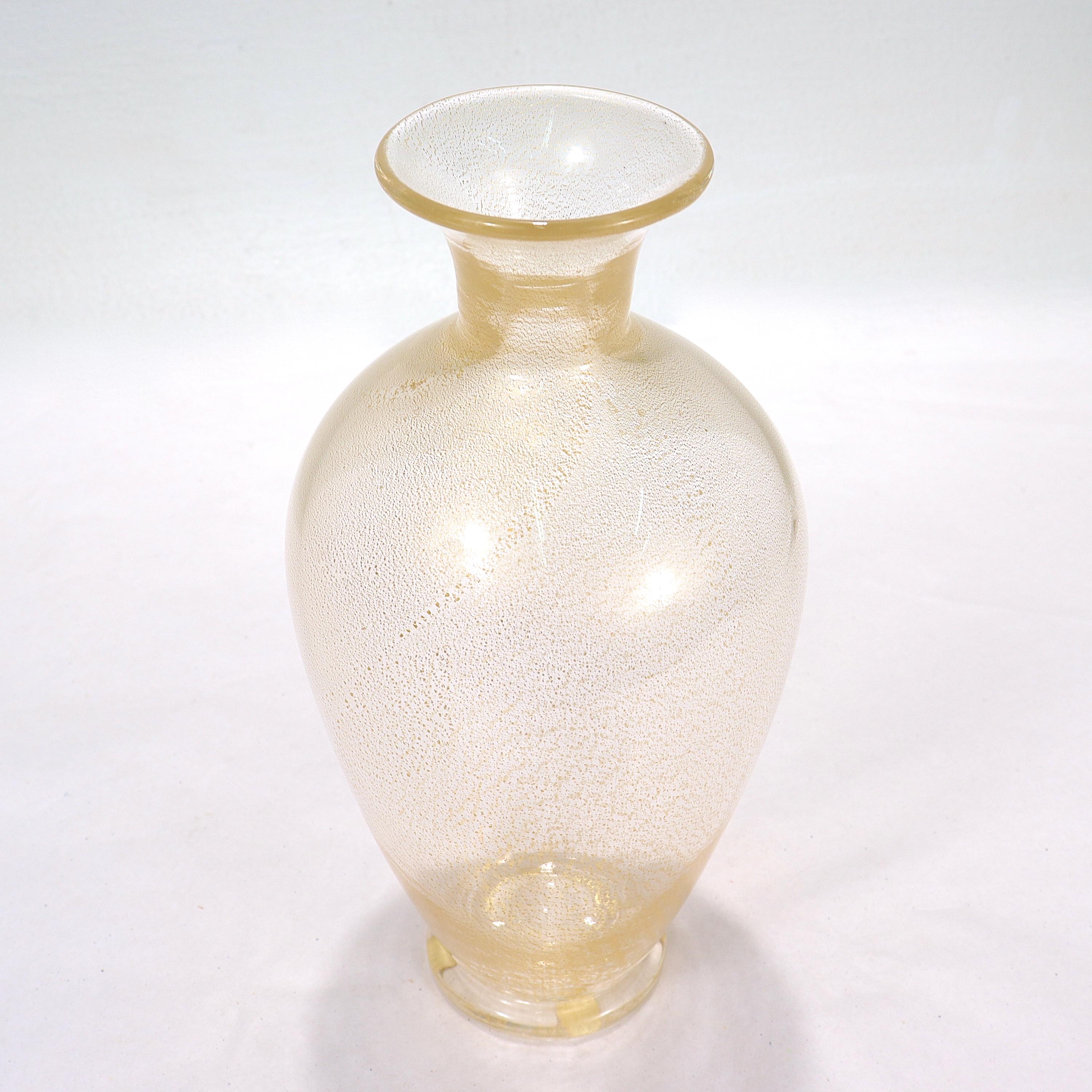 Italian Signed Archimede Seguso Mid-Century Murano or Venetian Glass Vase with Gold Foil