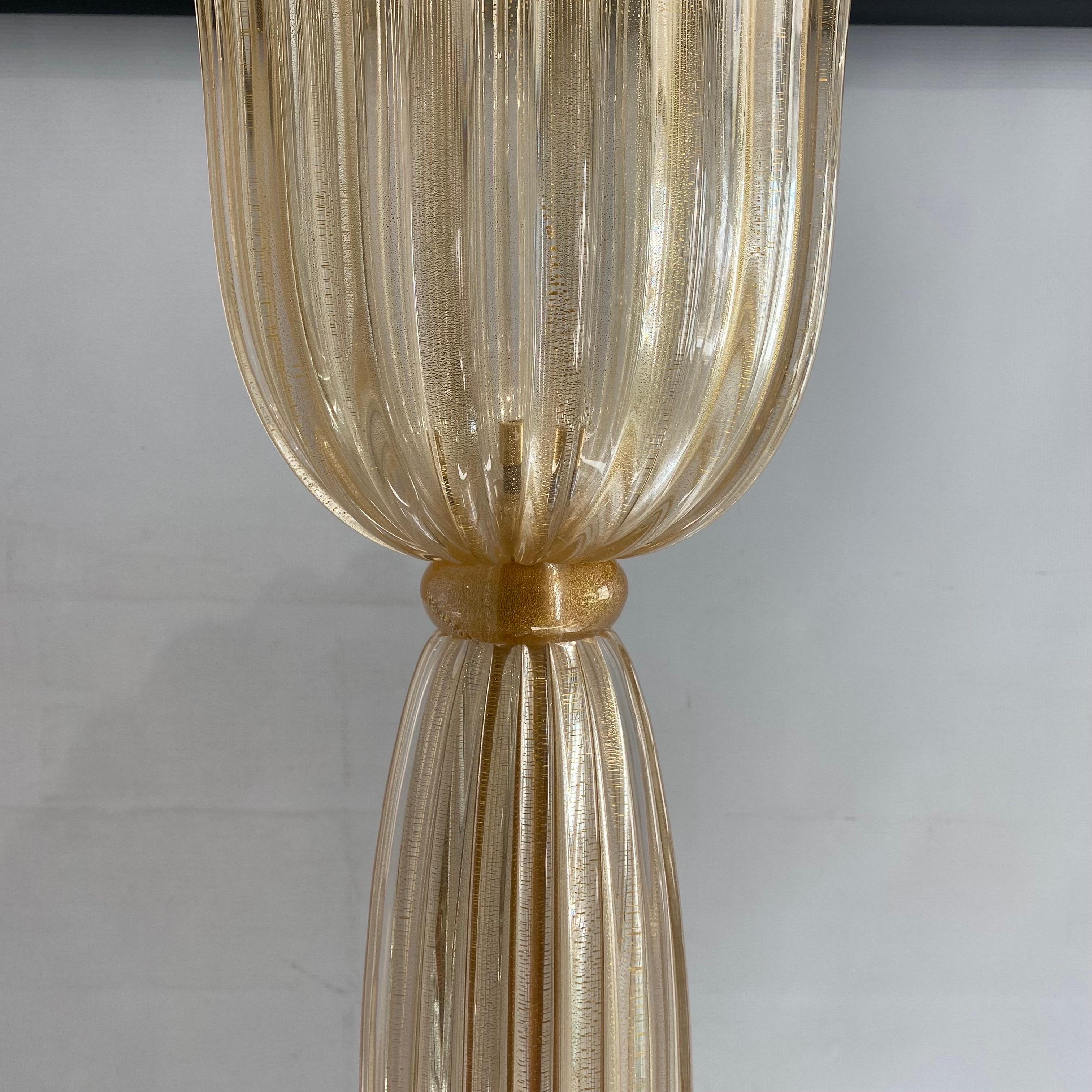 Signed Archimede Seguso Murano Glass Floor Lamp Gold Italian Art Deco 1980s In Good Condition For Sale In London, GB