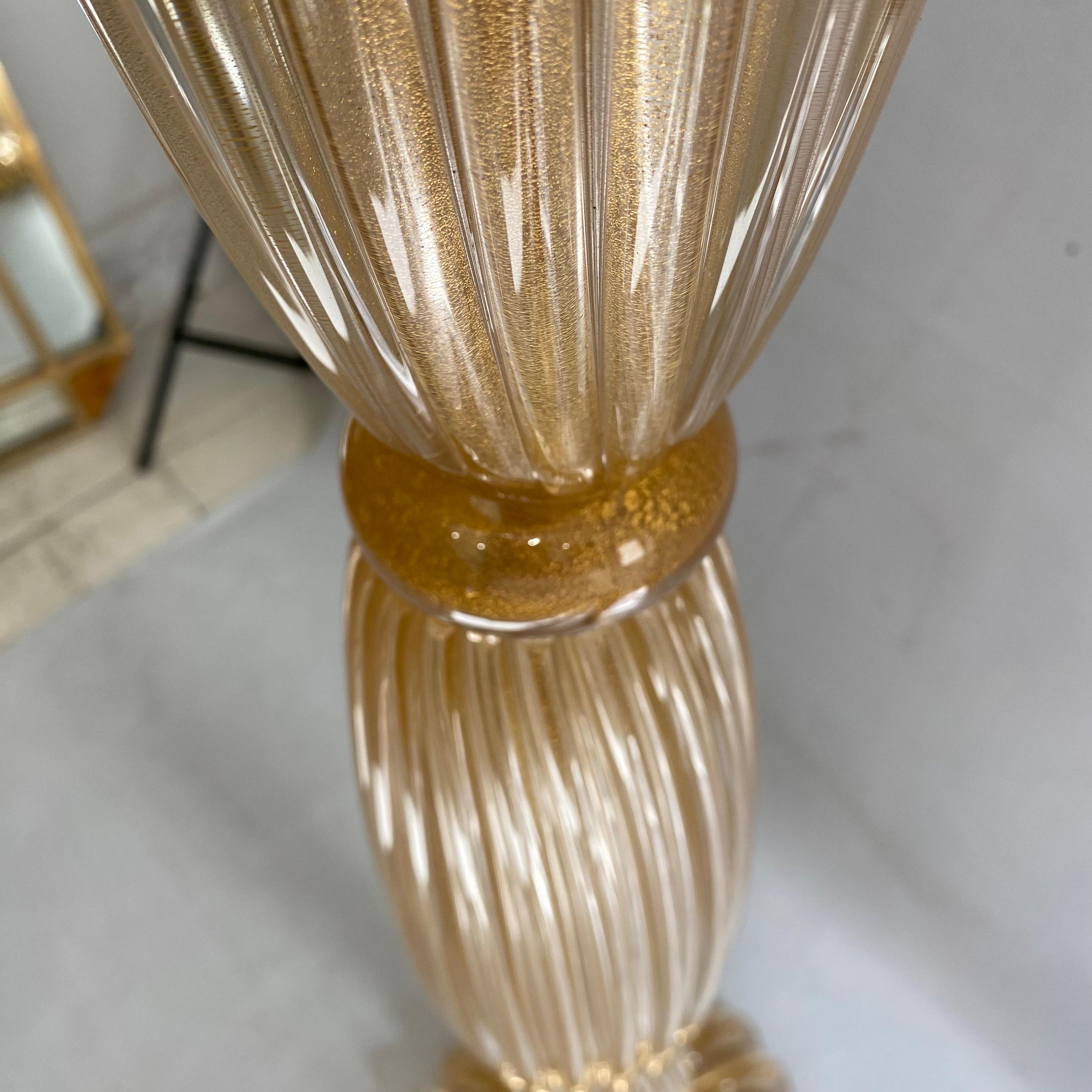 Late 20th Century Signed Archimede Seguso Murano Glass Floor Lamp Gold Italian Art Deco 1980s For Sale