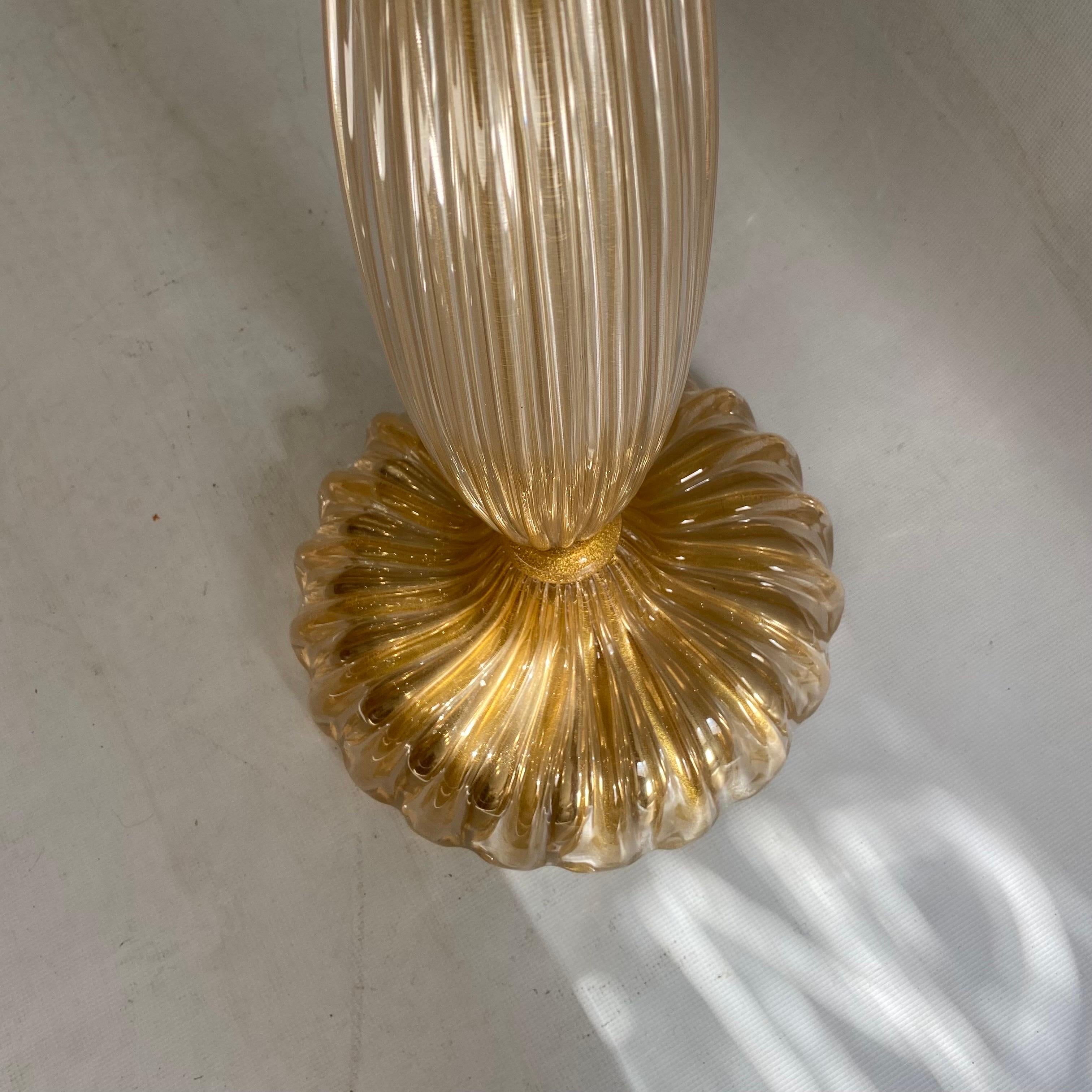 Blown Glass Signed Archimede Seguso Murano Glass Floor Lamp Gold Italian Art Deco 1980s For Sale