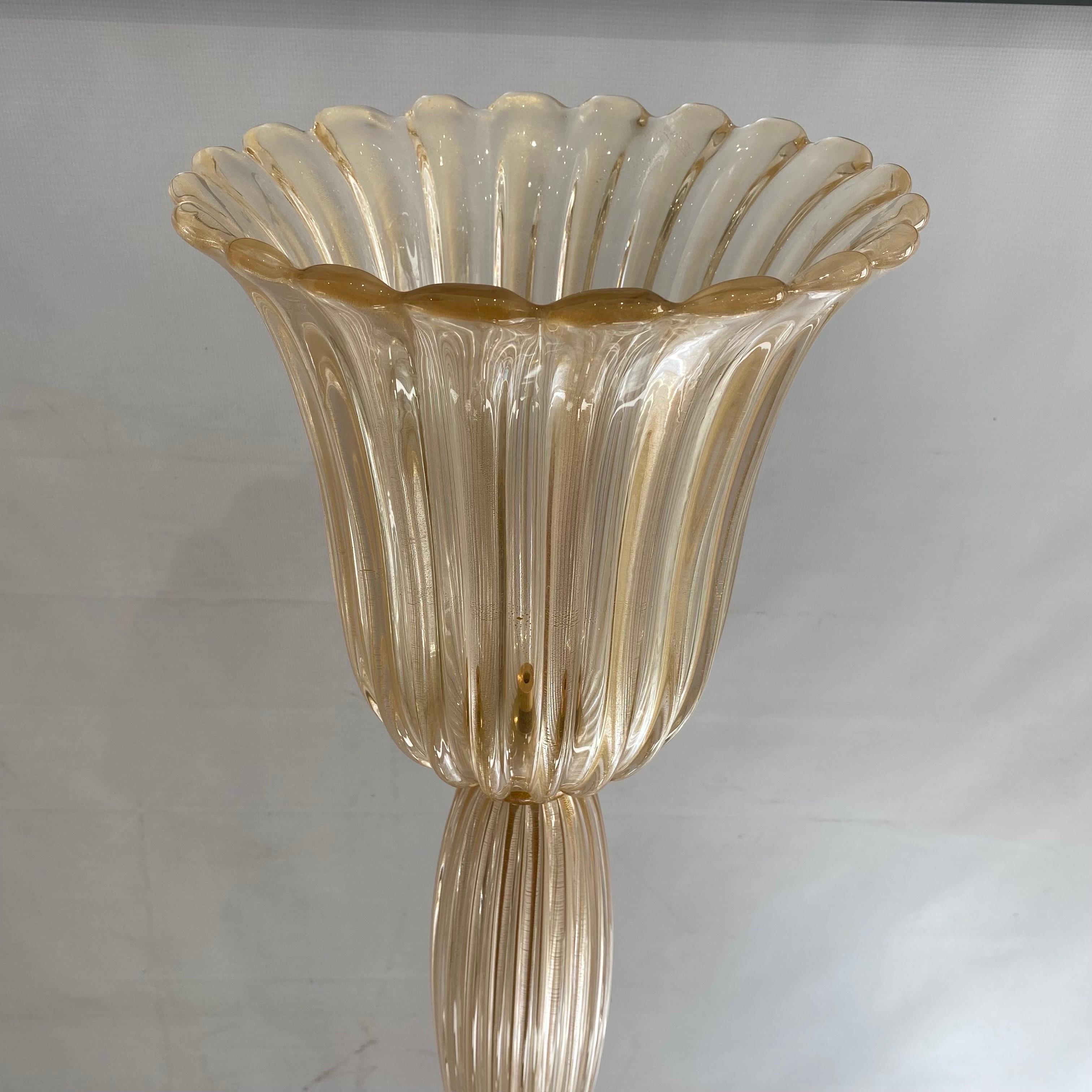 Signed Archimede Seguso Murano Glass Floor Lamp Gold Italian Art Deco 1980s For Sale 1