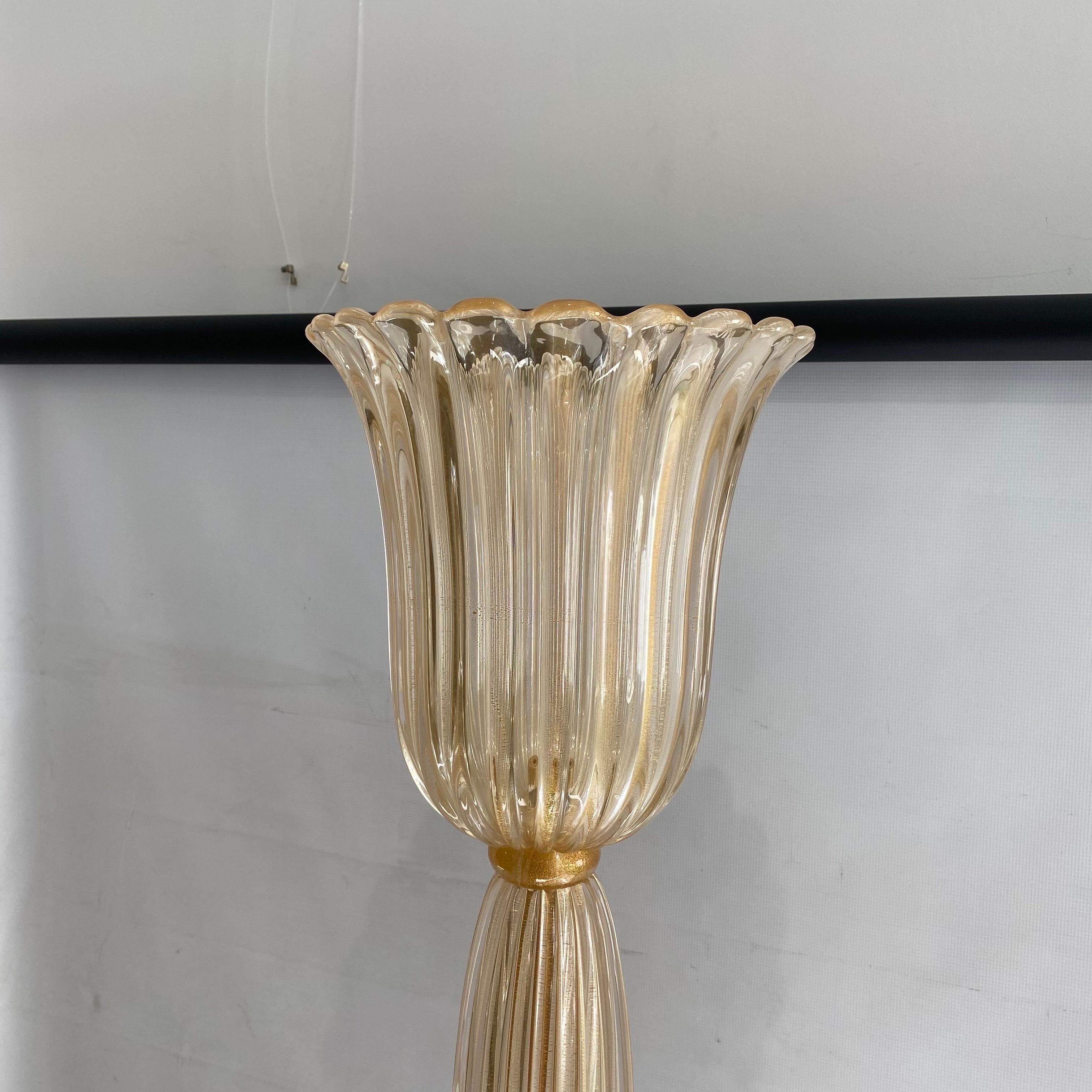 Signed Archimede Seguso Murano Glass Floor Lamp Gold Italian Art Deco 1980s For Sale 2