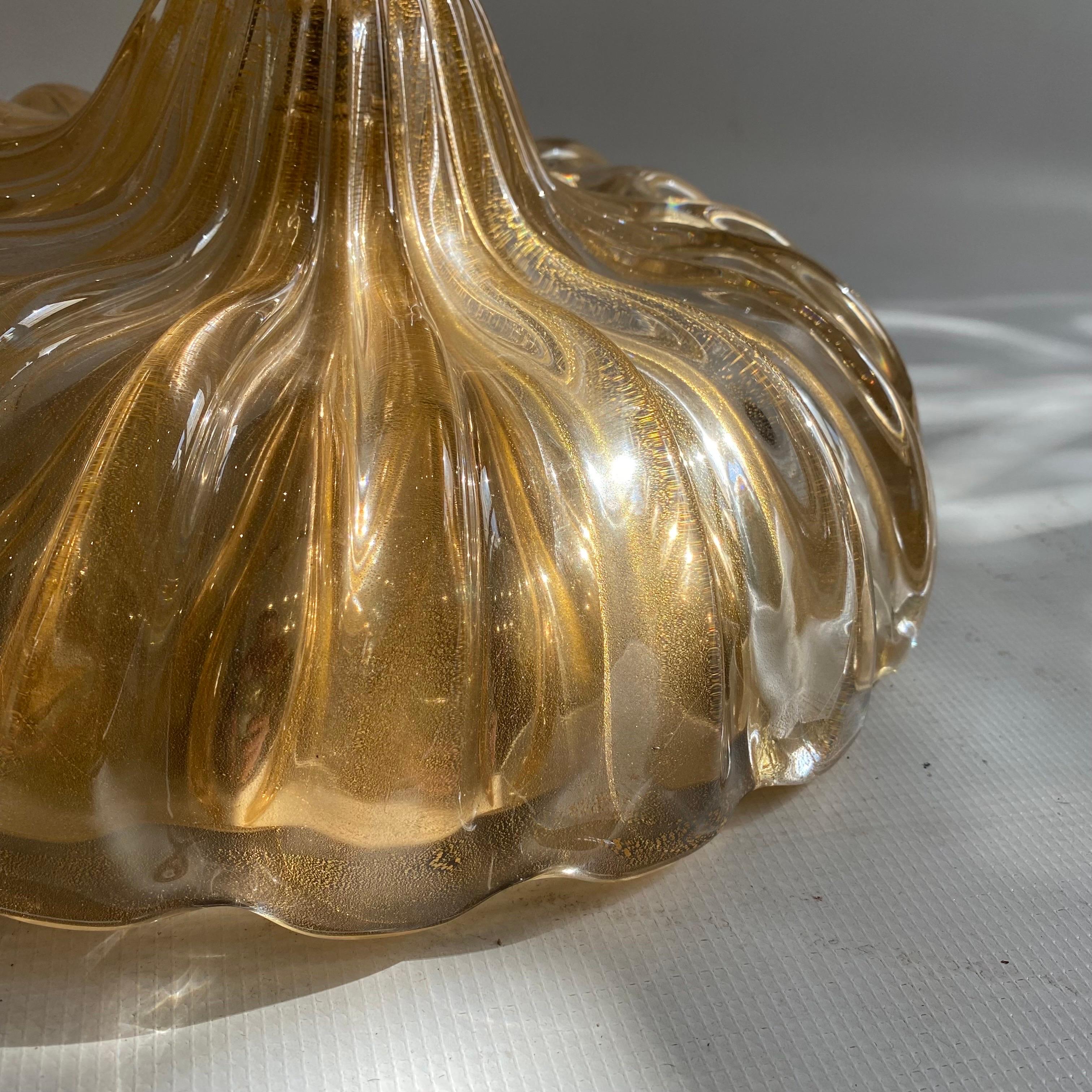 Signed Archimede Seguso Murano Glass Floor Lamp Gold Italian Art Deco 1980s For Sale 3
