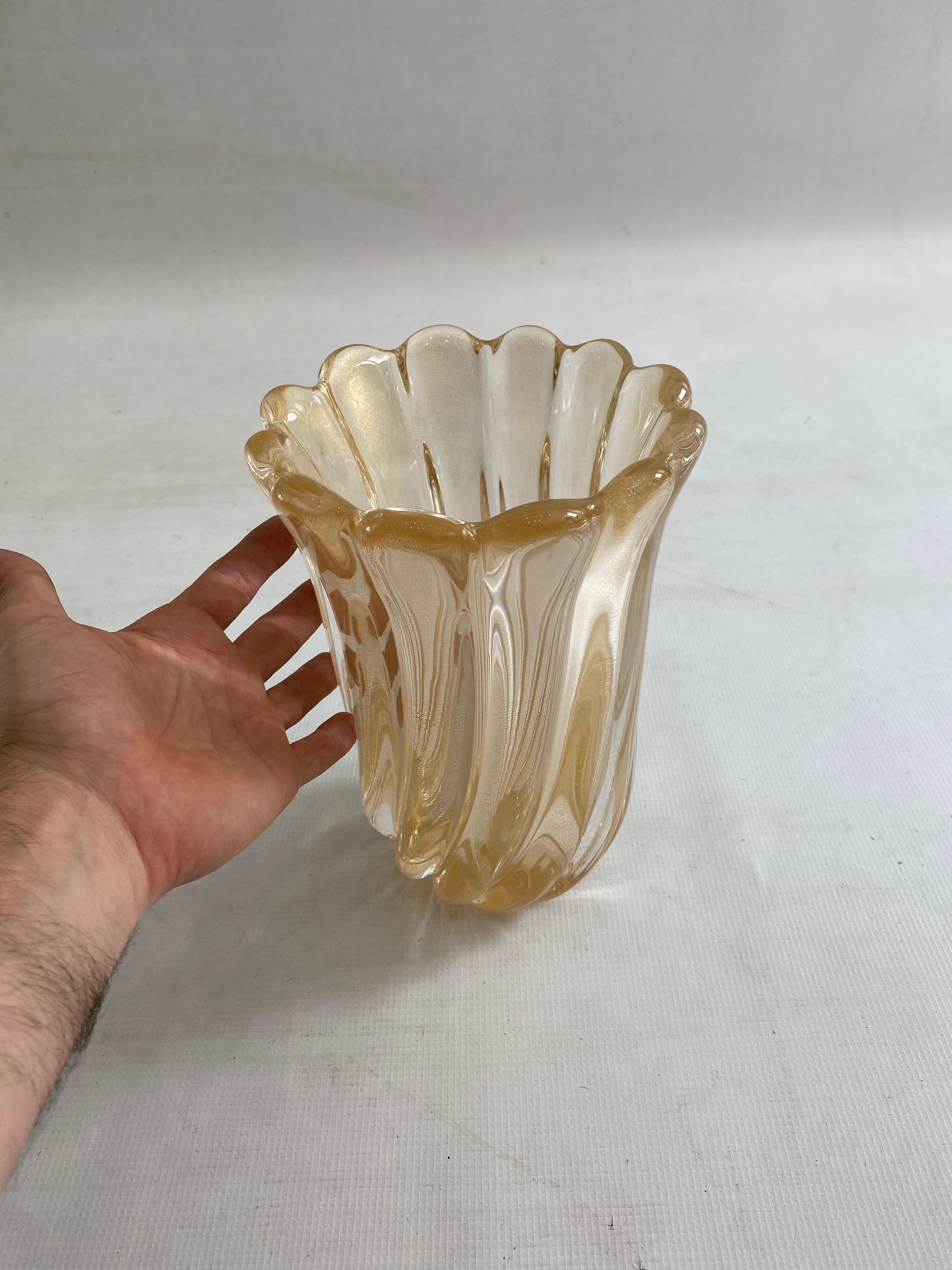 Jarrón de cristal de Murano firmado Archimede Seguso Oro Art Decó italiano años 80 en venta 4