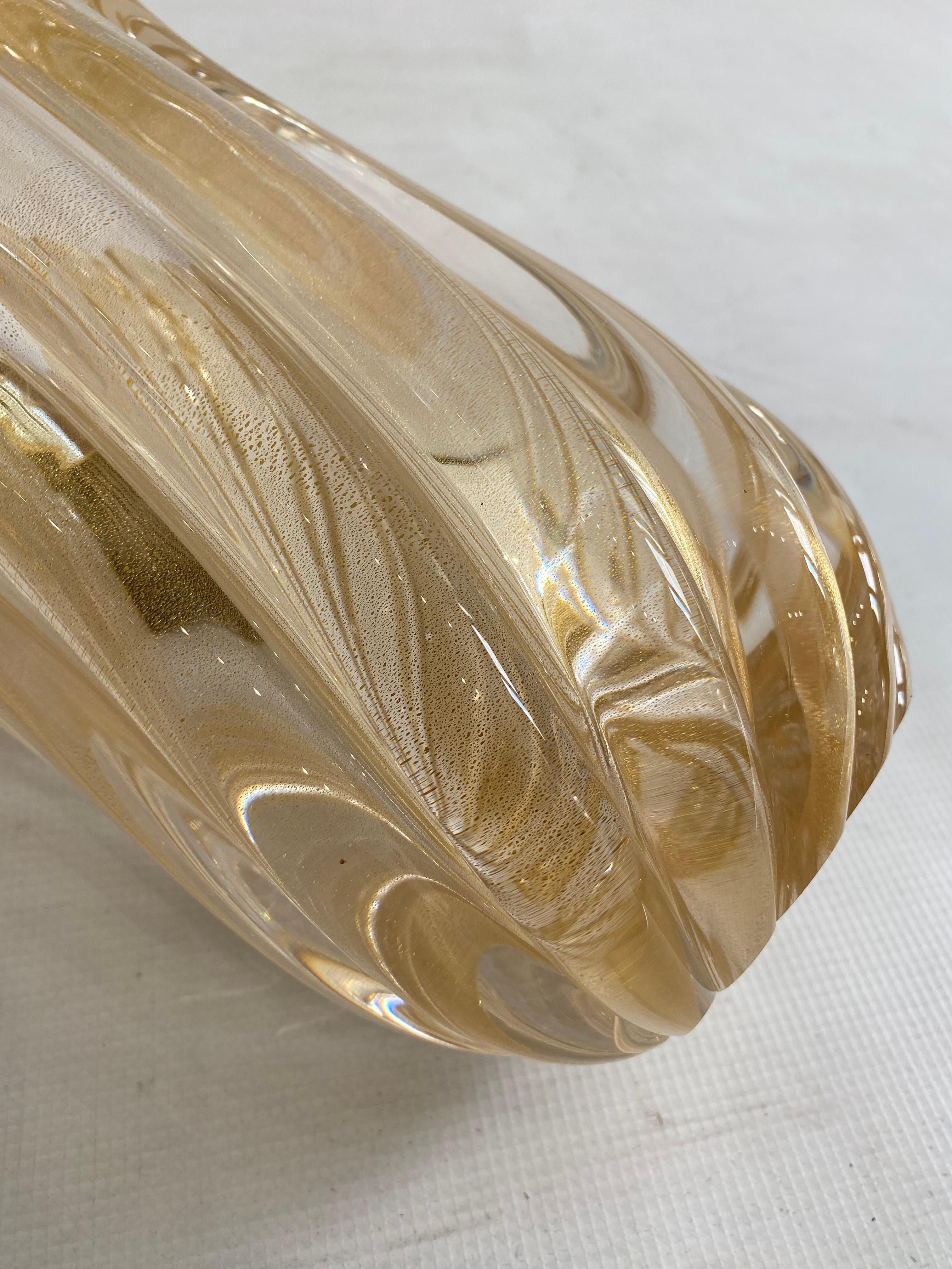Jarrón de cristal de Murano firmado Archimede Seguso Oro Art Decó italiano años 80 en venta 5