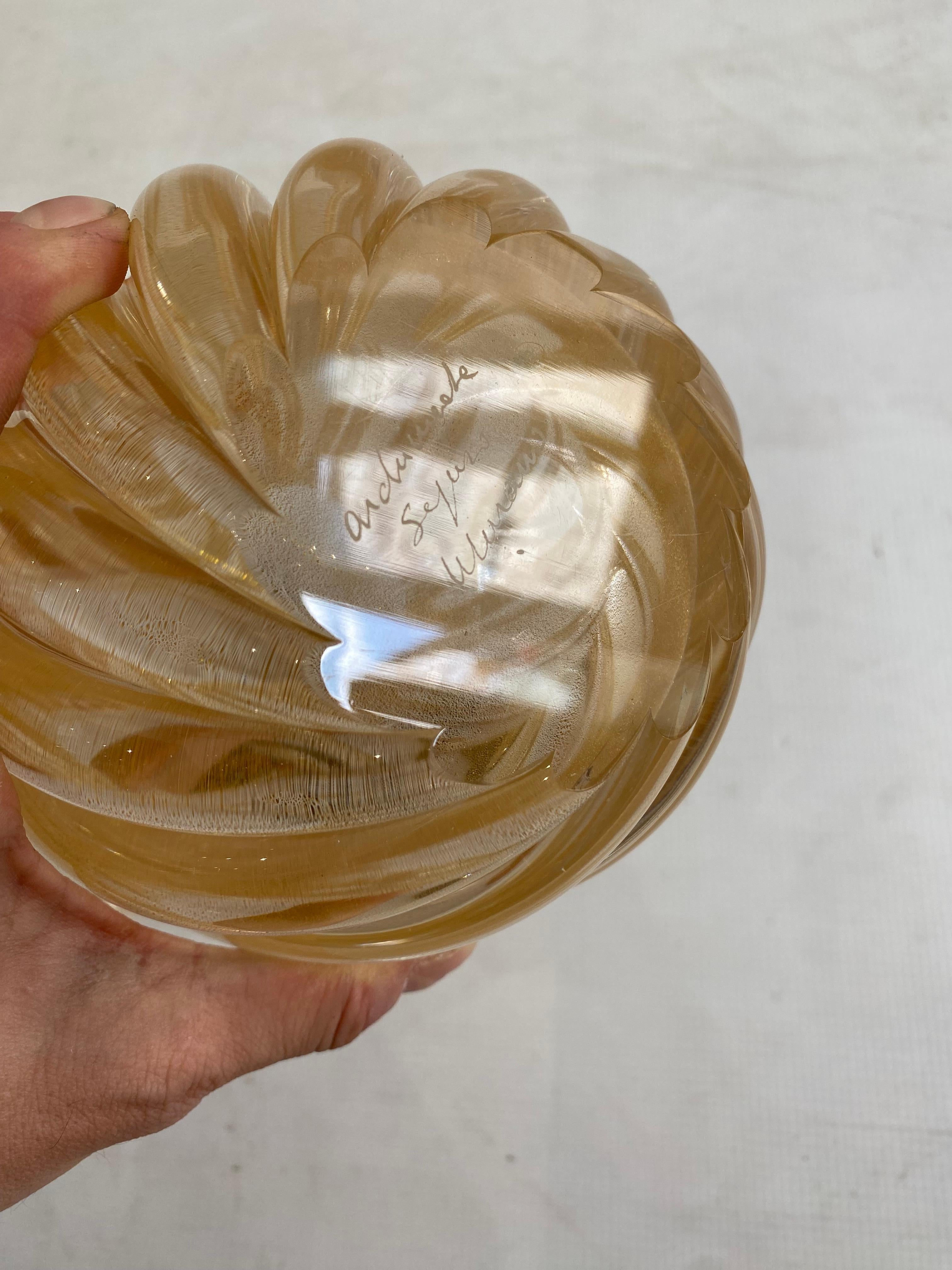 Jarrón de cristal de Murano firmado Archimede Seguso Oro Art Decó italiano años 80 en venta 7