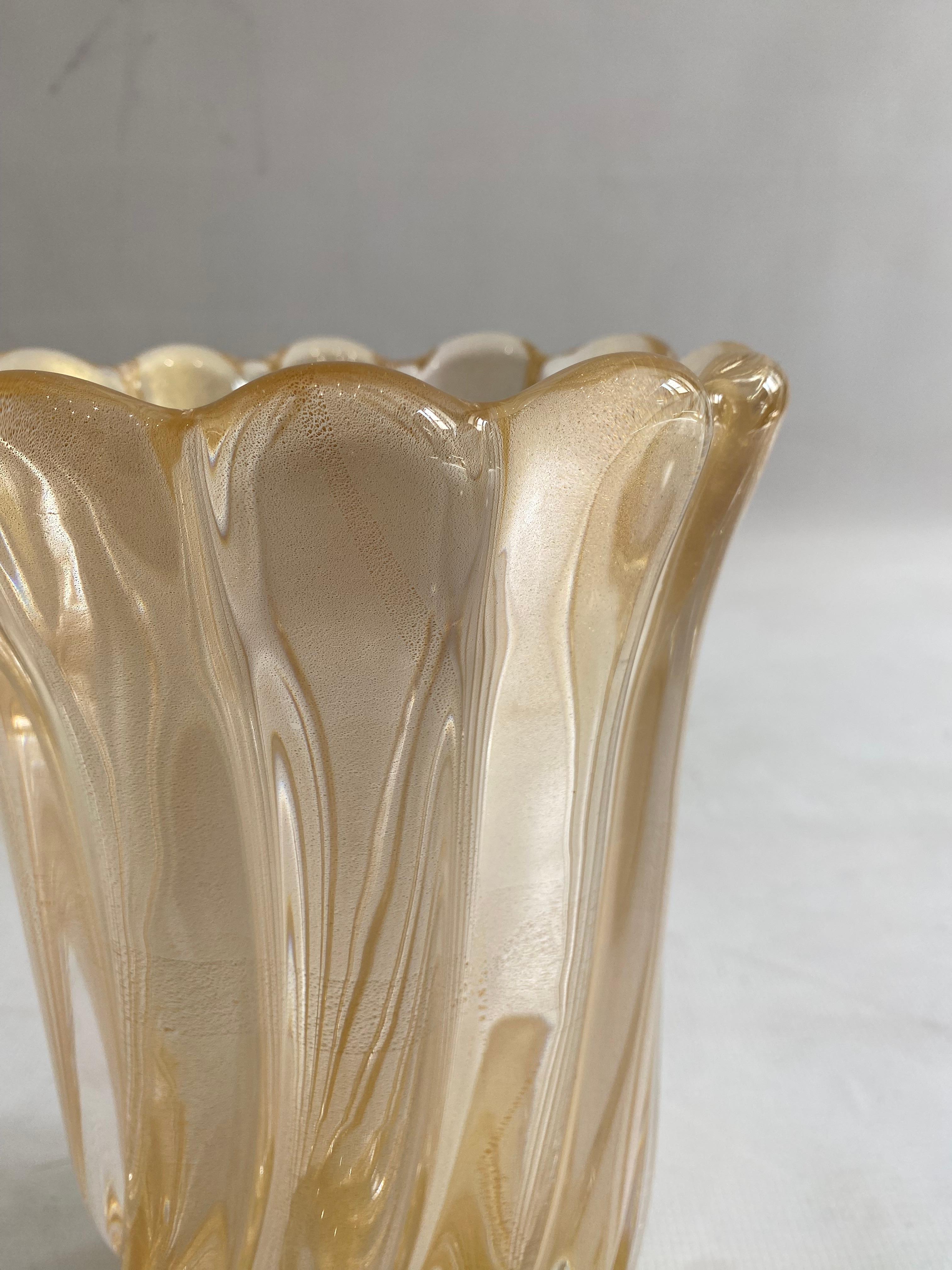 Jarrón de cristal de Murano firmado Archimede Seguso Oro Art Decó italiano años 80 en venta 9