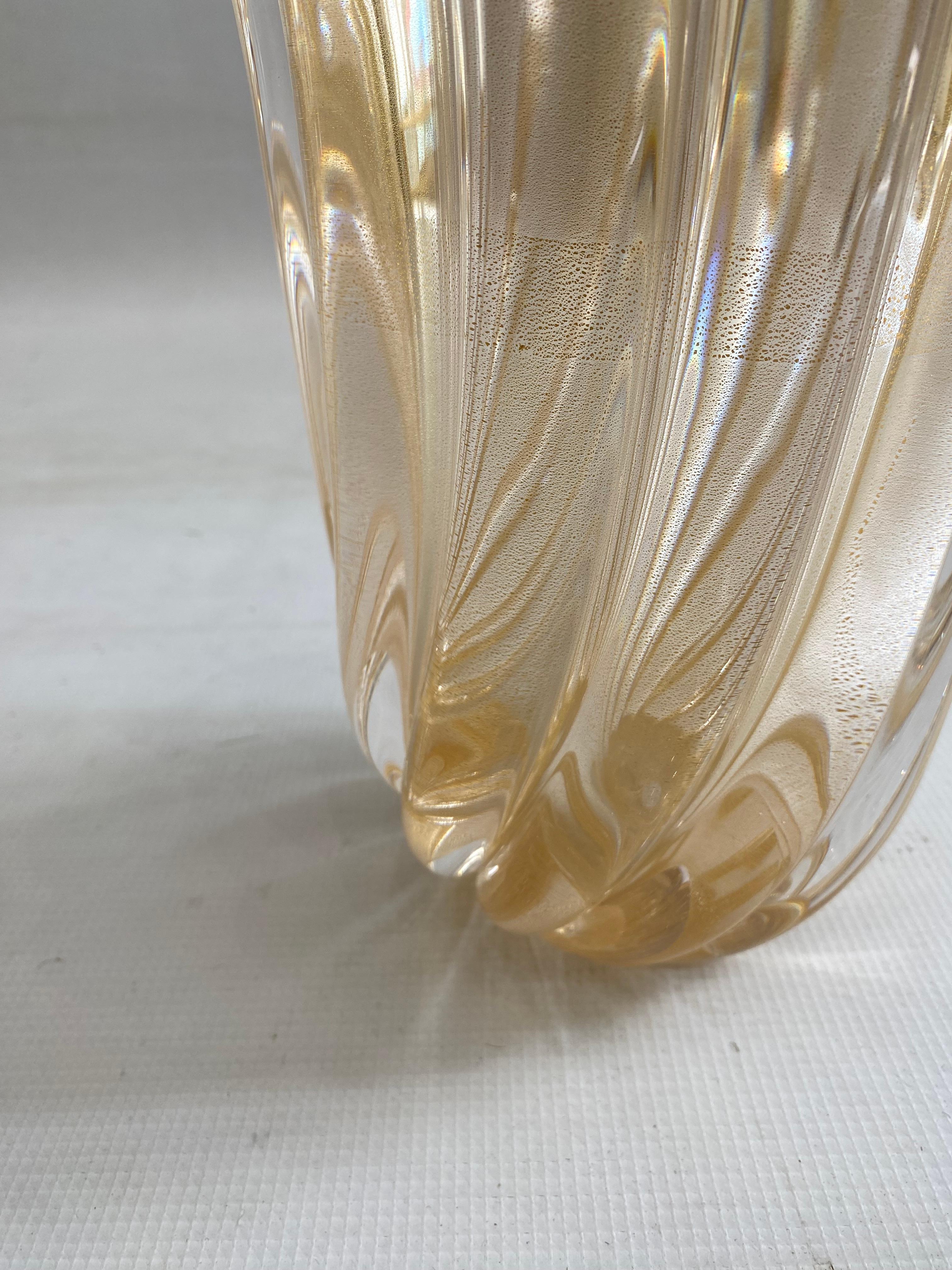 Jarrón de cristal de Murano firmado Archimede Seguso Oro Art Decó italiano años 80 en venta 10
