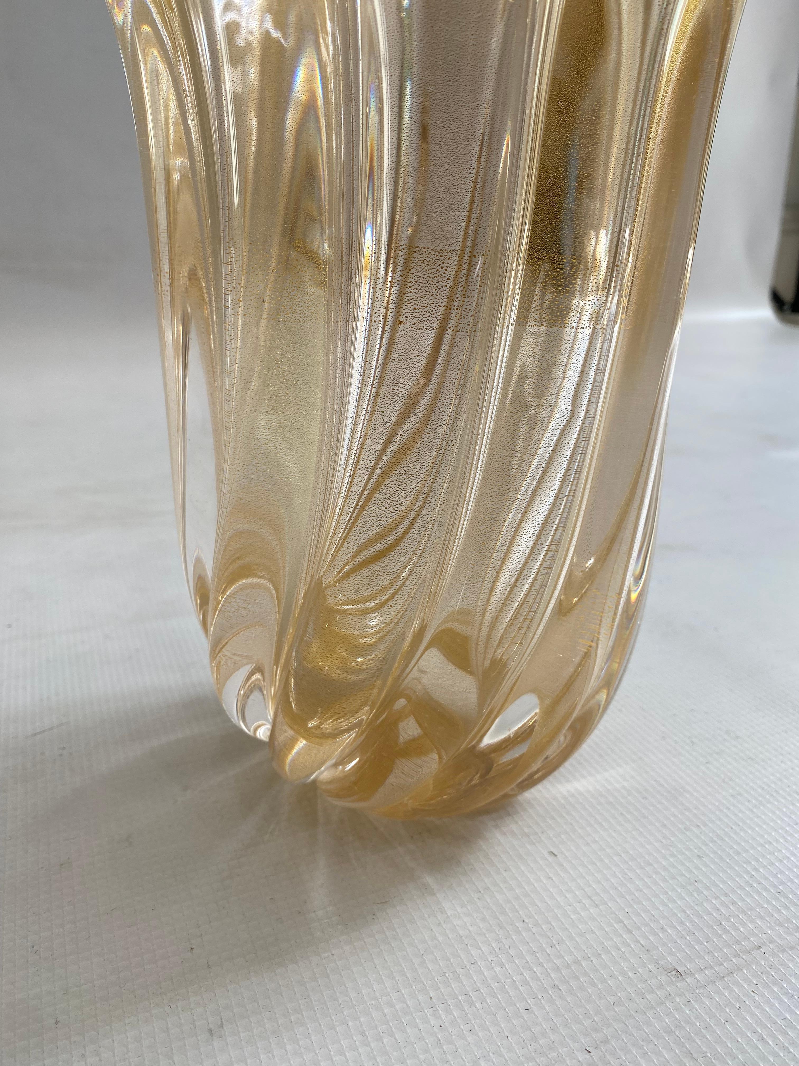 Jarrón de cristal de Murano firmado Archimede Seguso Oro Art Decó italiano años 80 en venta 11