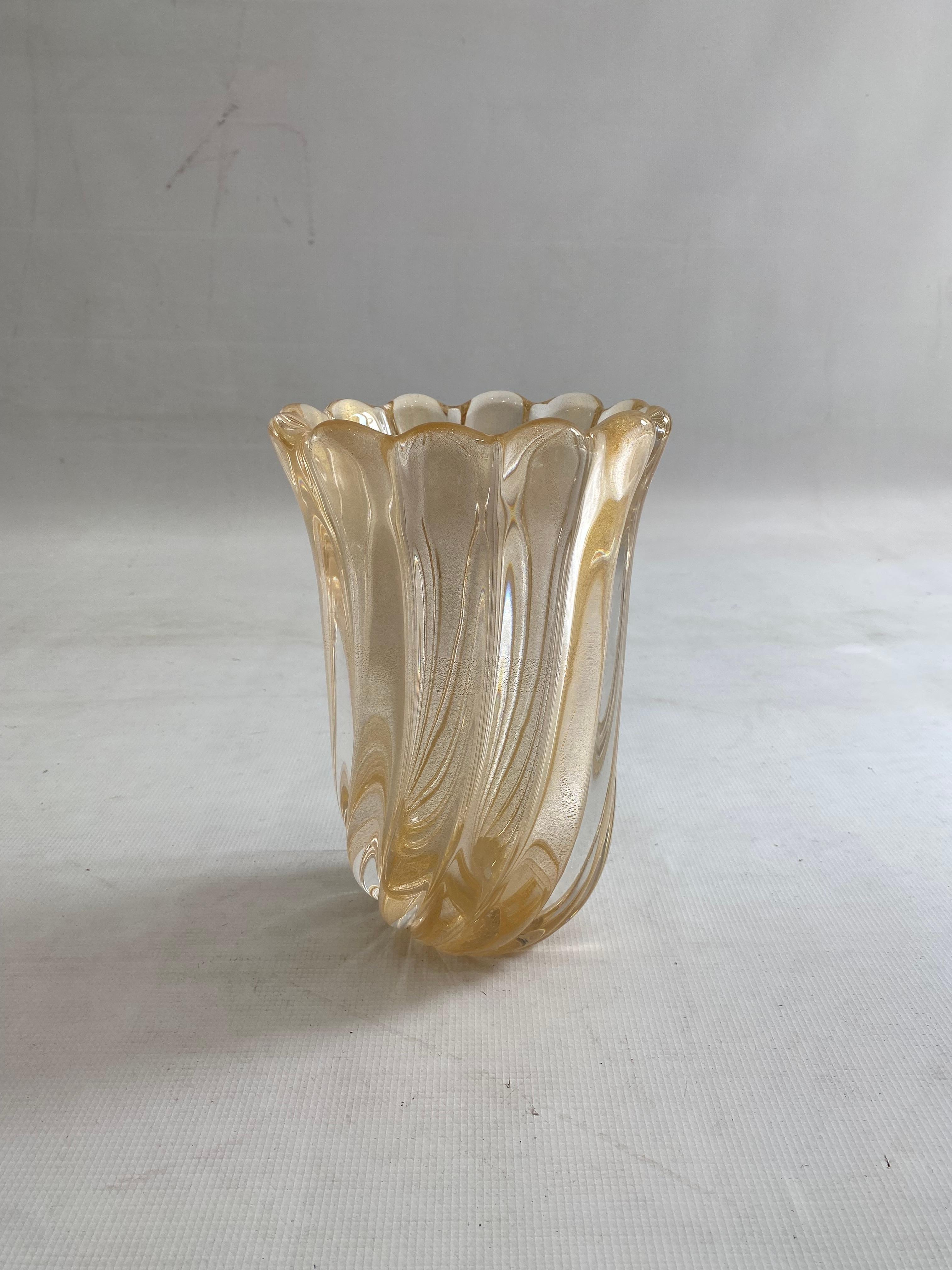 Jarrón de cristal de Murano firmado Archimede Seguso Oro Art Decó italiano años 80 en venta 12