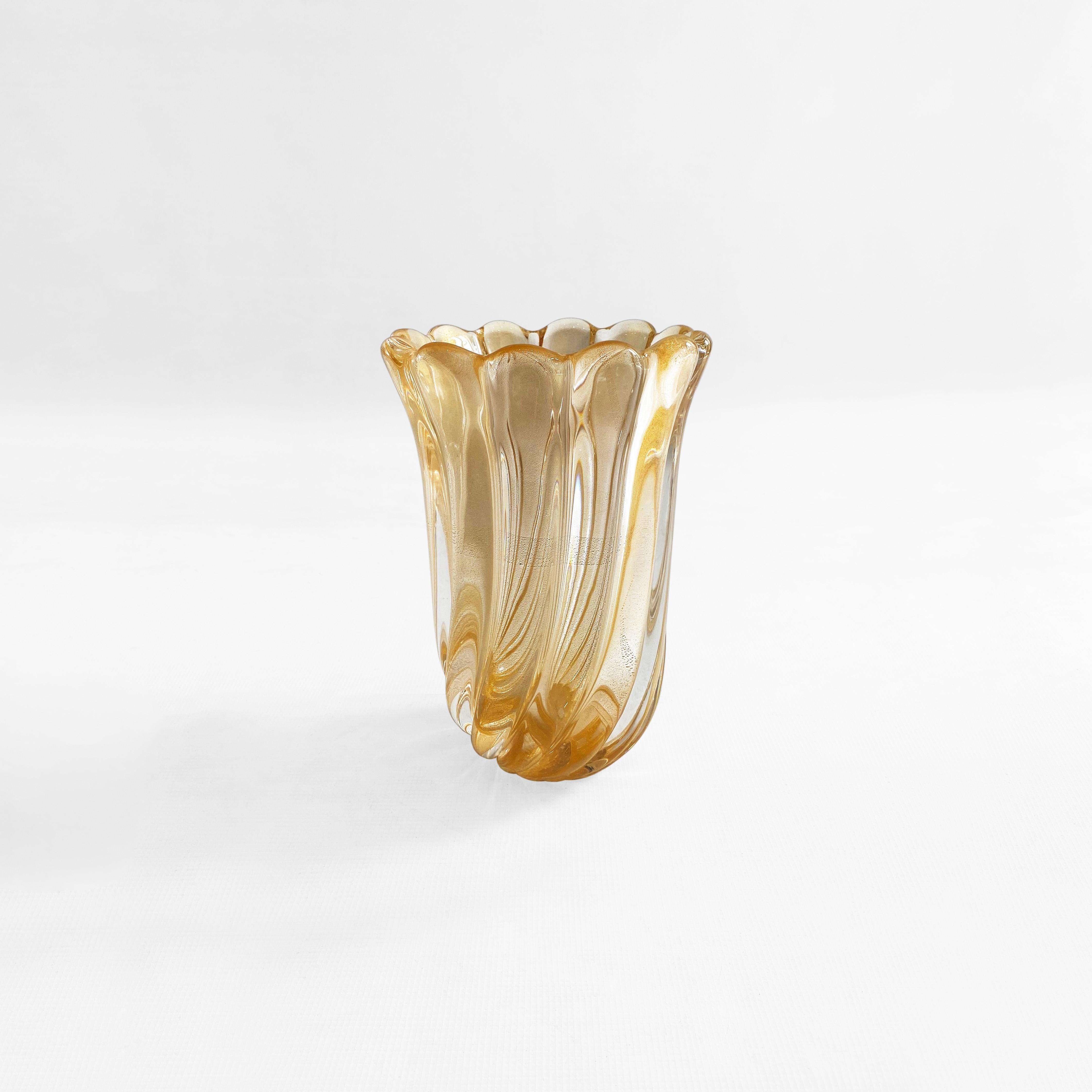 Signed Archimede Seguso Murano Glass Vase Gold Italian Art Deco