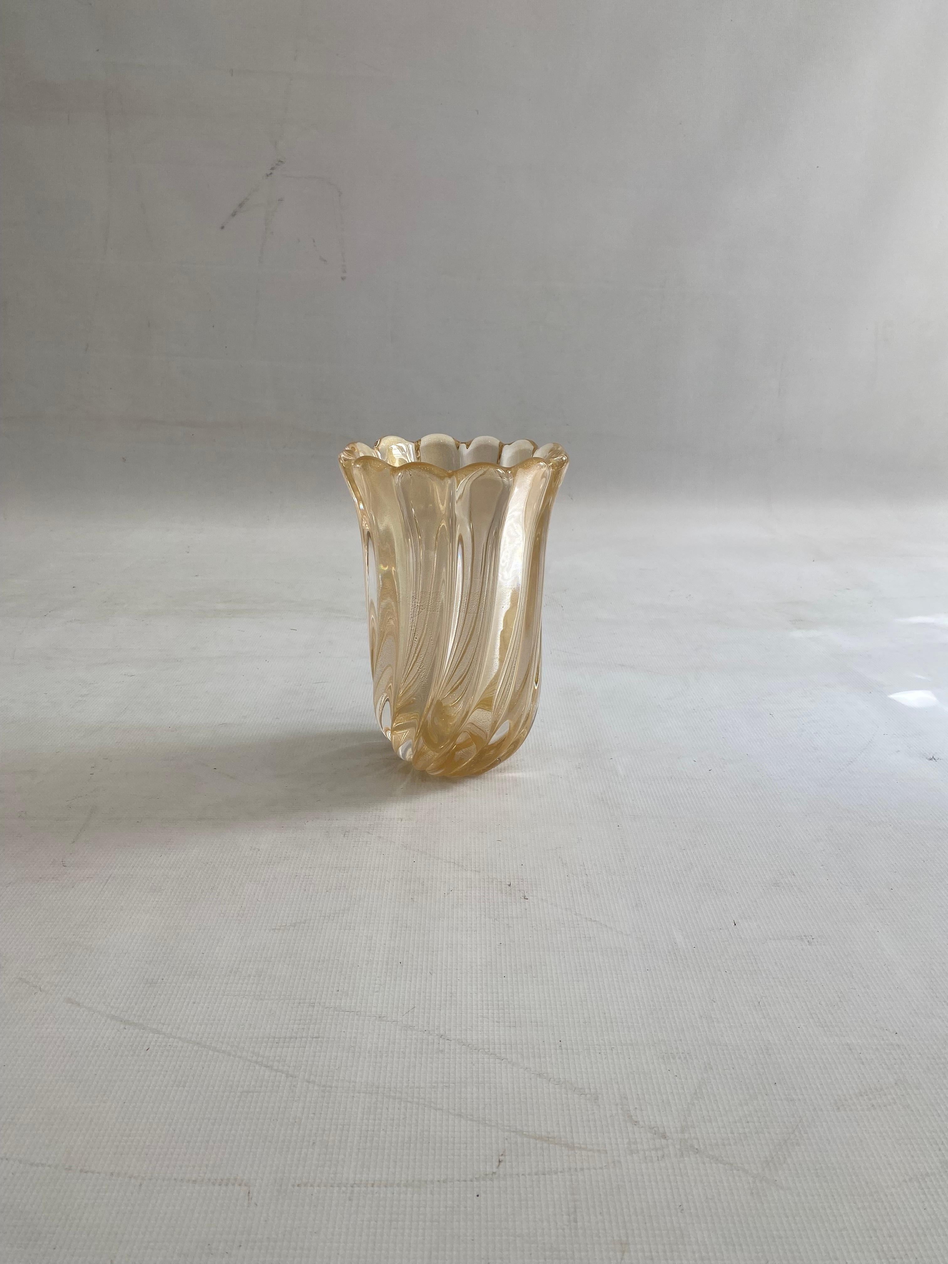 Jarrón de cristal de Murano firmado Archimede Seguso Oro Art Decó italiano años 80 finales del siglo XX en venta