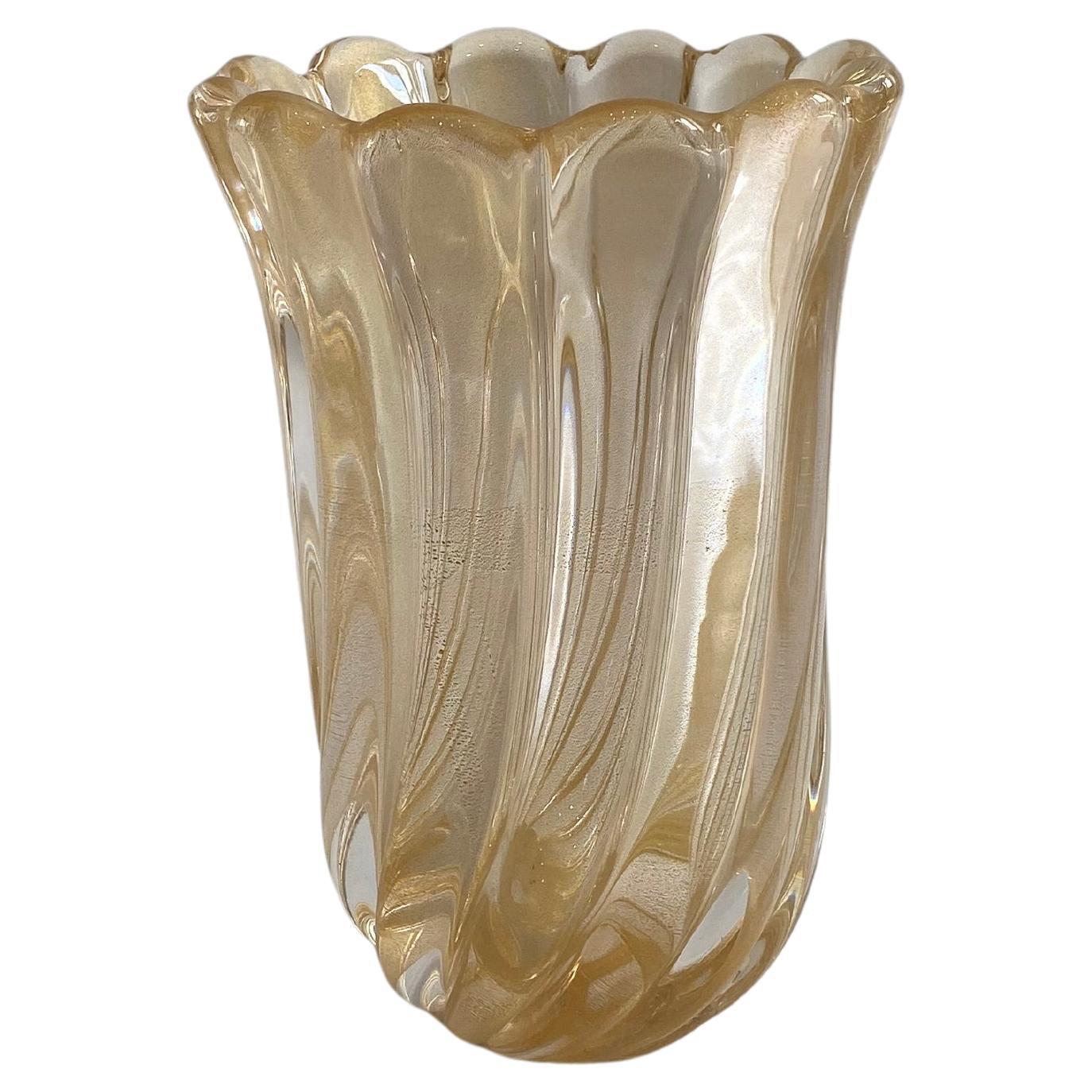 Jarrón de cristal de Murano firmado Archimede Seguso Oro Art Decó italiano años 80 en venta