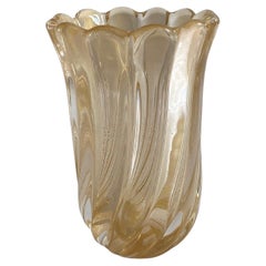 Signed Archimede Seguso Murano Glass Vase Gold Italian Art Deco 1980s