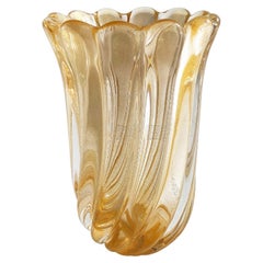 Signiert Archimede Seguso Murano Glas Vase Gold Italienisch Art Deco 1980s