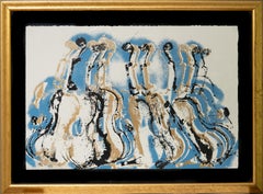Signé Arman Fernandez « Variations bleues », grand écran de soie Folio édité, 1978