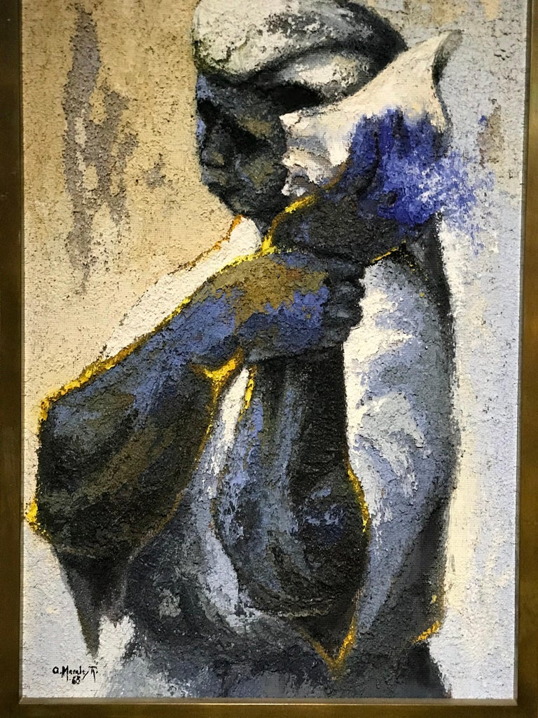 Signed Armando Morales Woman with Shell Oil on Board Latin American Art