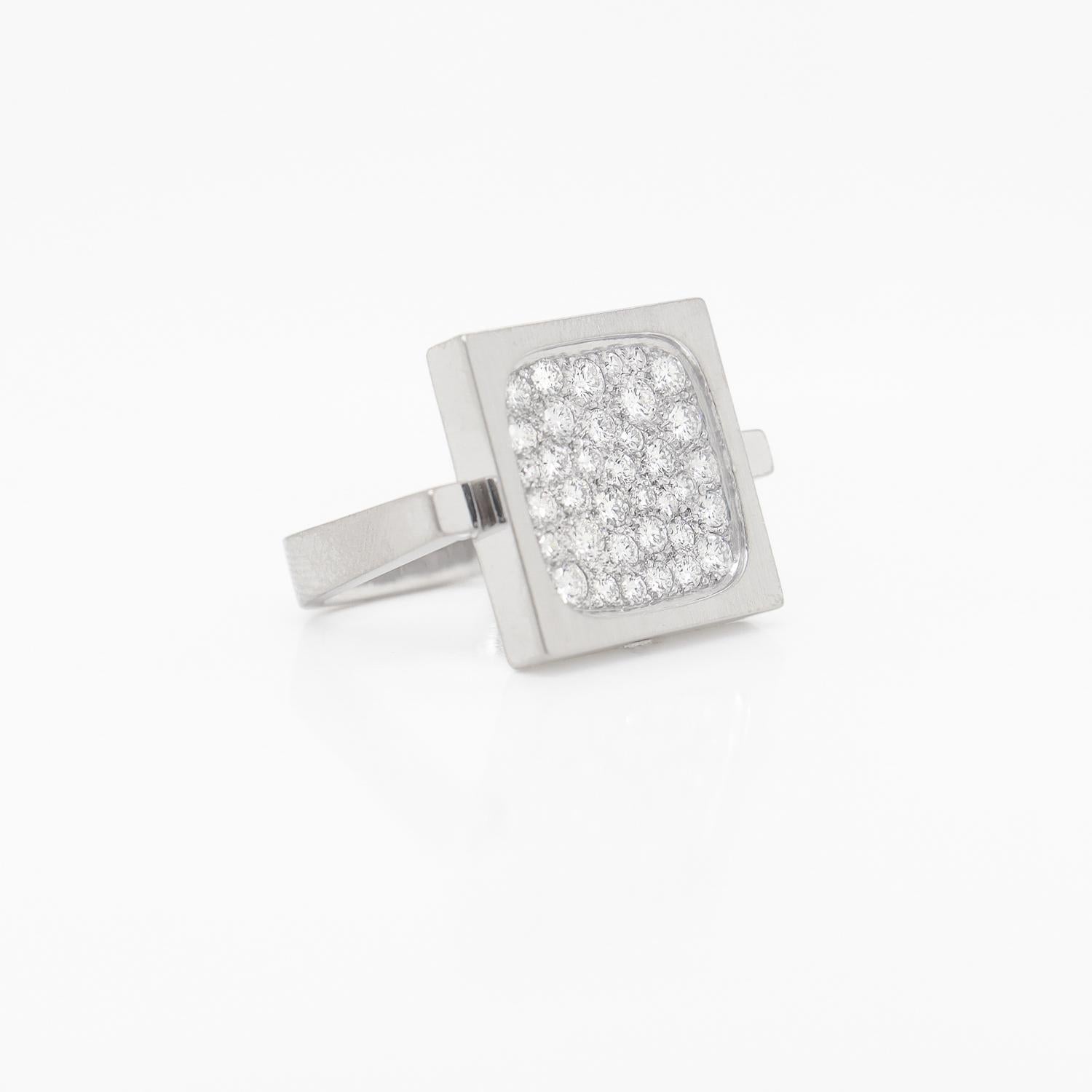 Signed Armin Kurz Modernist 18K White Gold & Pave Diamond Geometric Ring In Good Condition For Sale In Philadelphia, PA