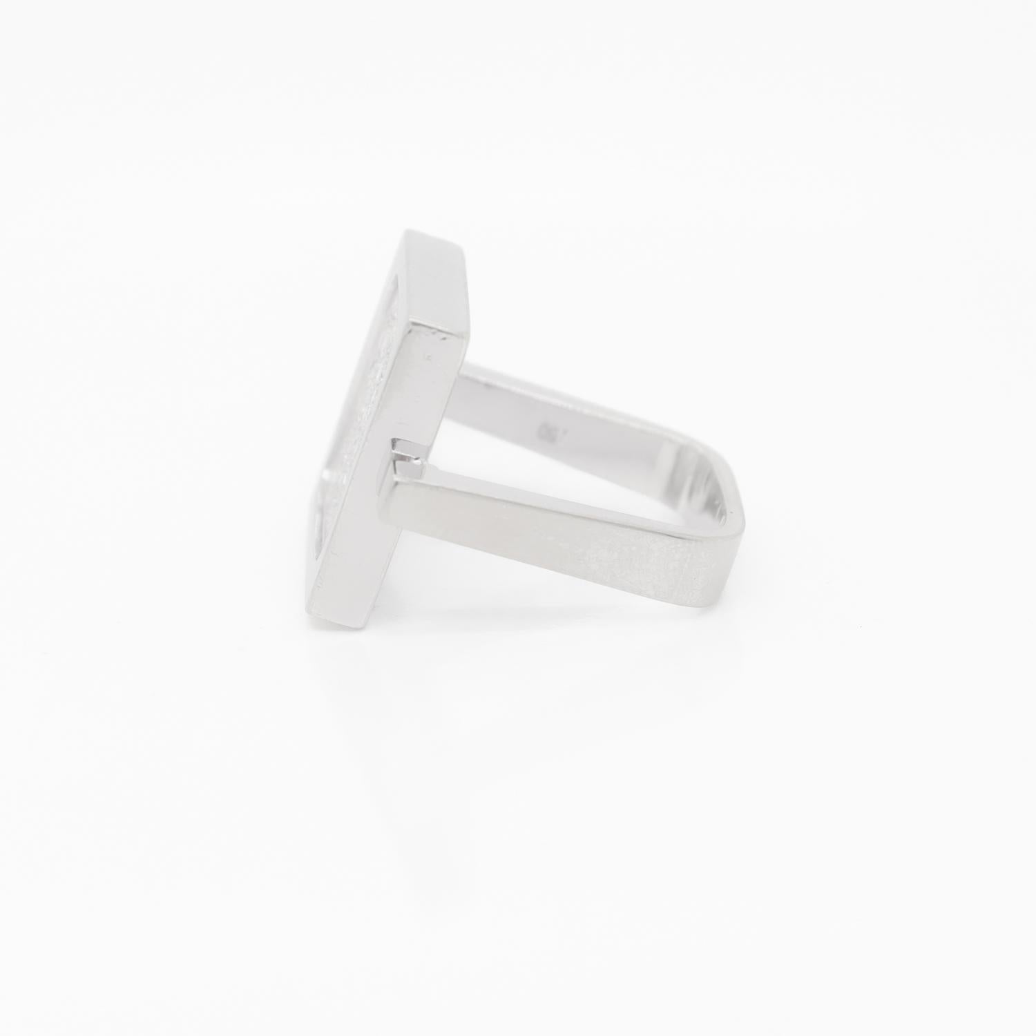 Women's Signed Armin Kurz Modernist 18K White Gold & Pave Diamond Geometric Ring For Sale