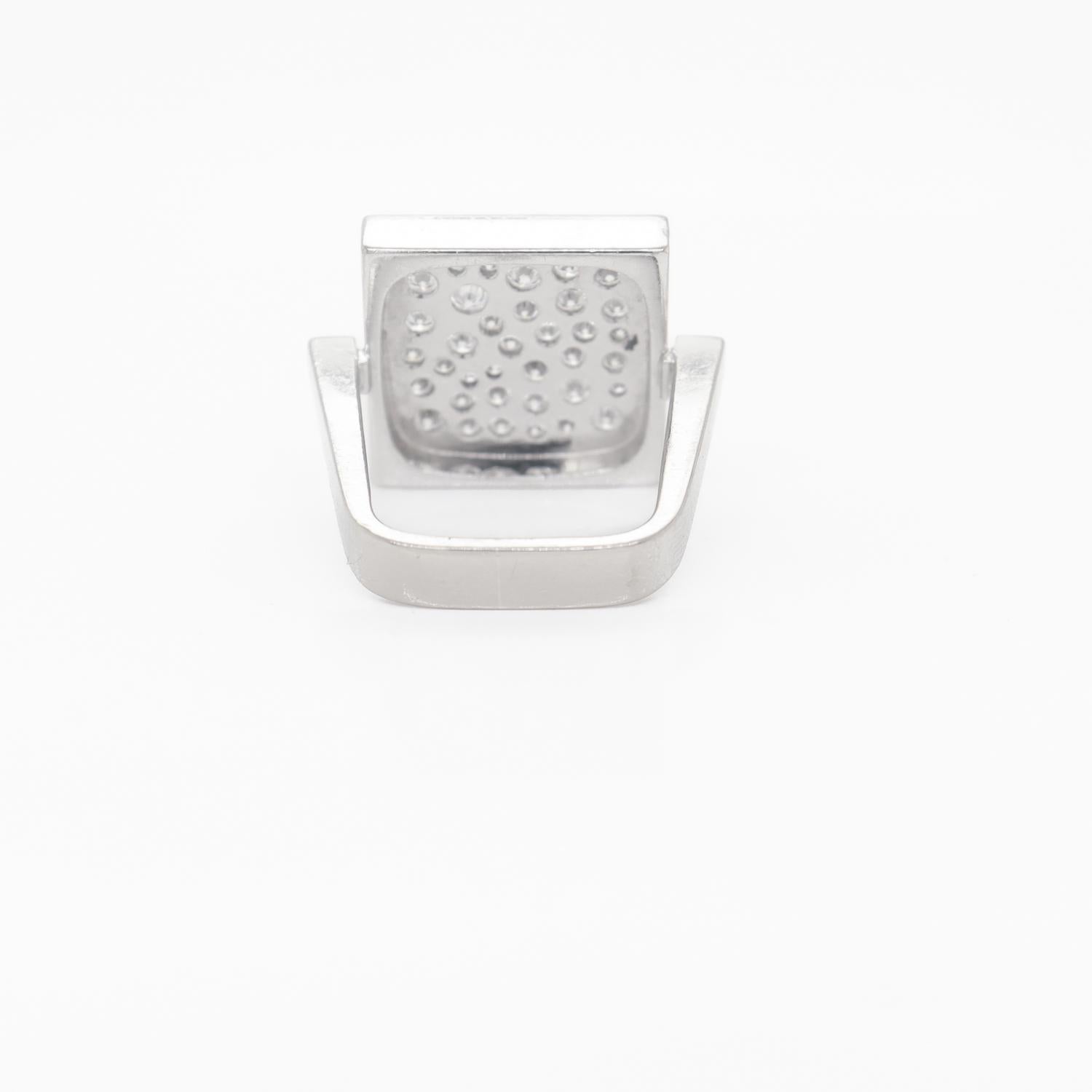 Signed Armin Kurz Modernist 18K White Gold & Pave Diamond Geometric Ring For Sale 1