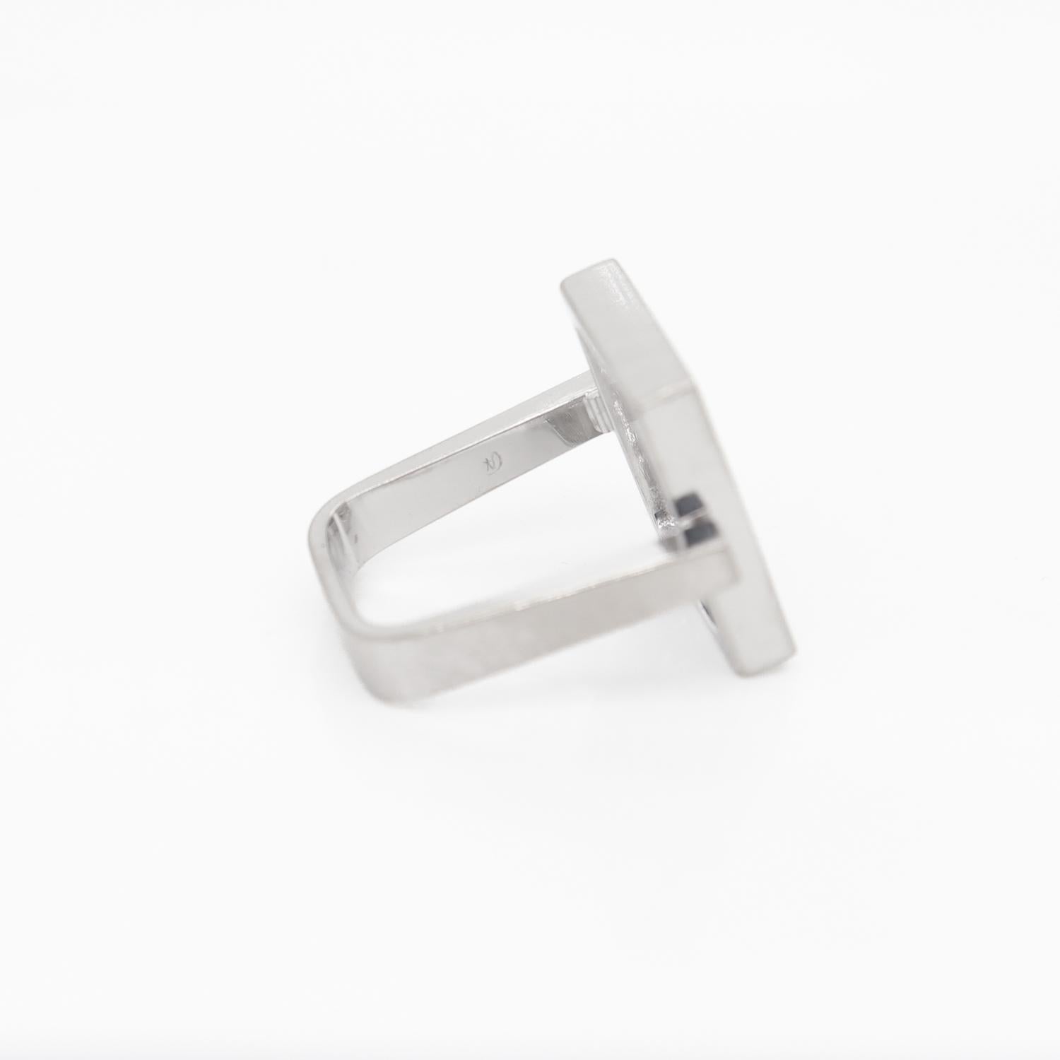 Signed Armin Kurz Modernist 18K White Gold & Pave Diamond Geometric Ring For Sale 2