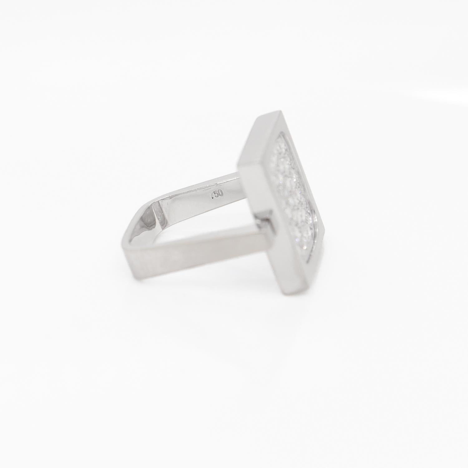 Signed Armin Kurz Modernist 18K White Gold & Pave Diamond Geometric Ring For Sale 3