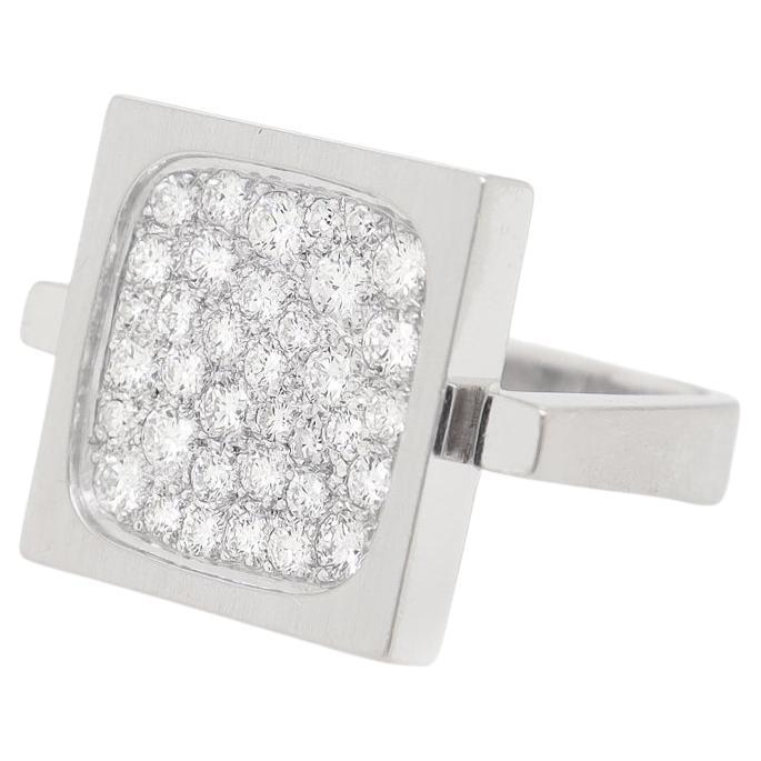 Signed Armin Kurz Modernist 18K White Gold & Pave Diamond Geometric Ring