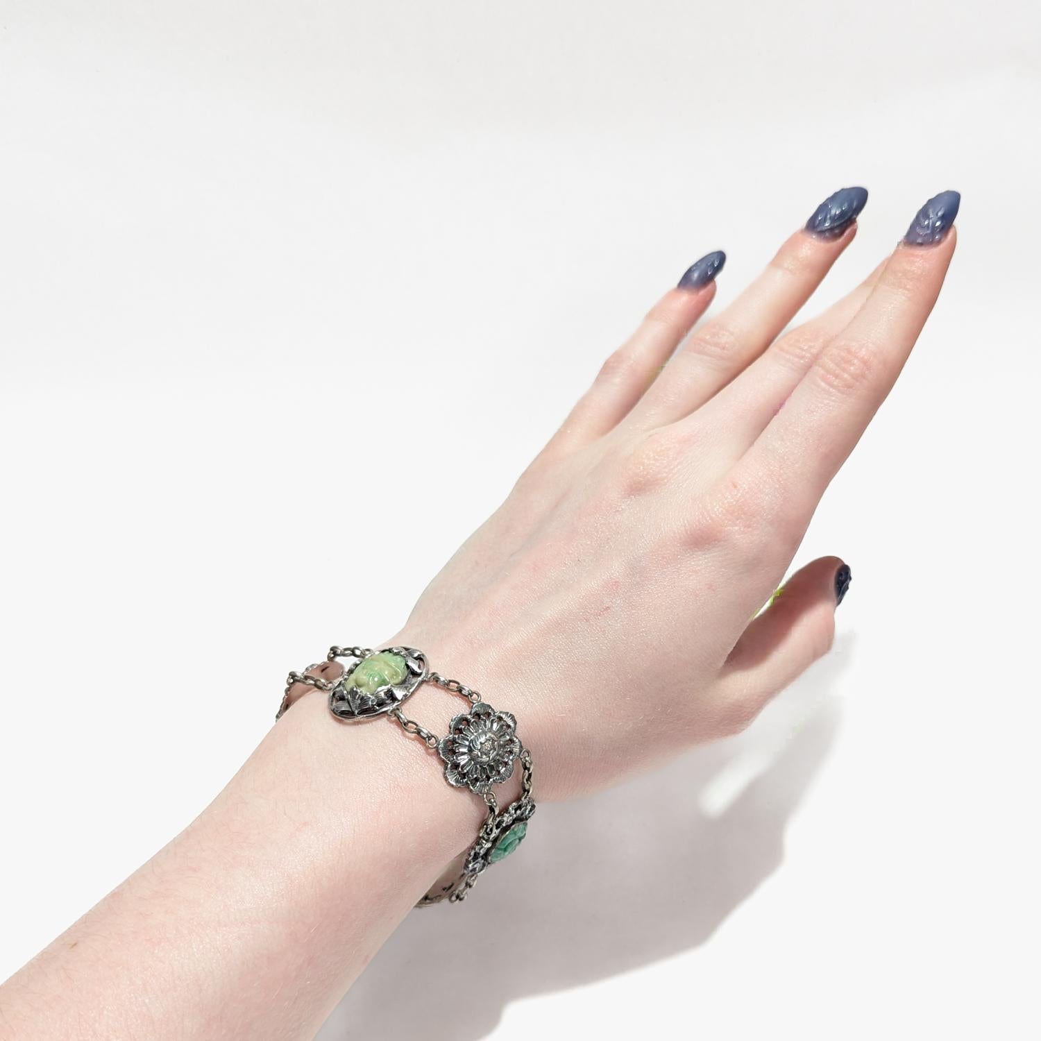 Bracciale cinese in argento e giadeite firmato Art Deco in vendita 8