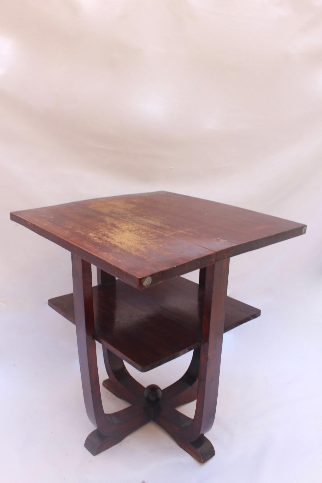 Art Deco Square Pine Wood 2-Tiered European Side Table, 1930s  For Sale 6