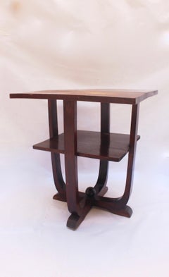 Art Deco Square Pine Wood 2-Tiered European Side Table, 1930s