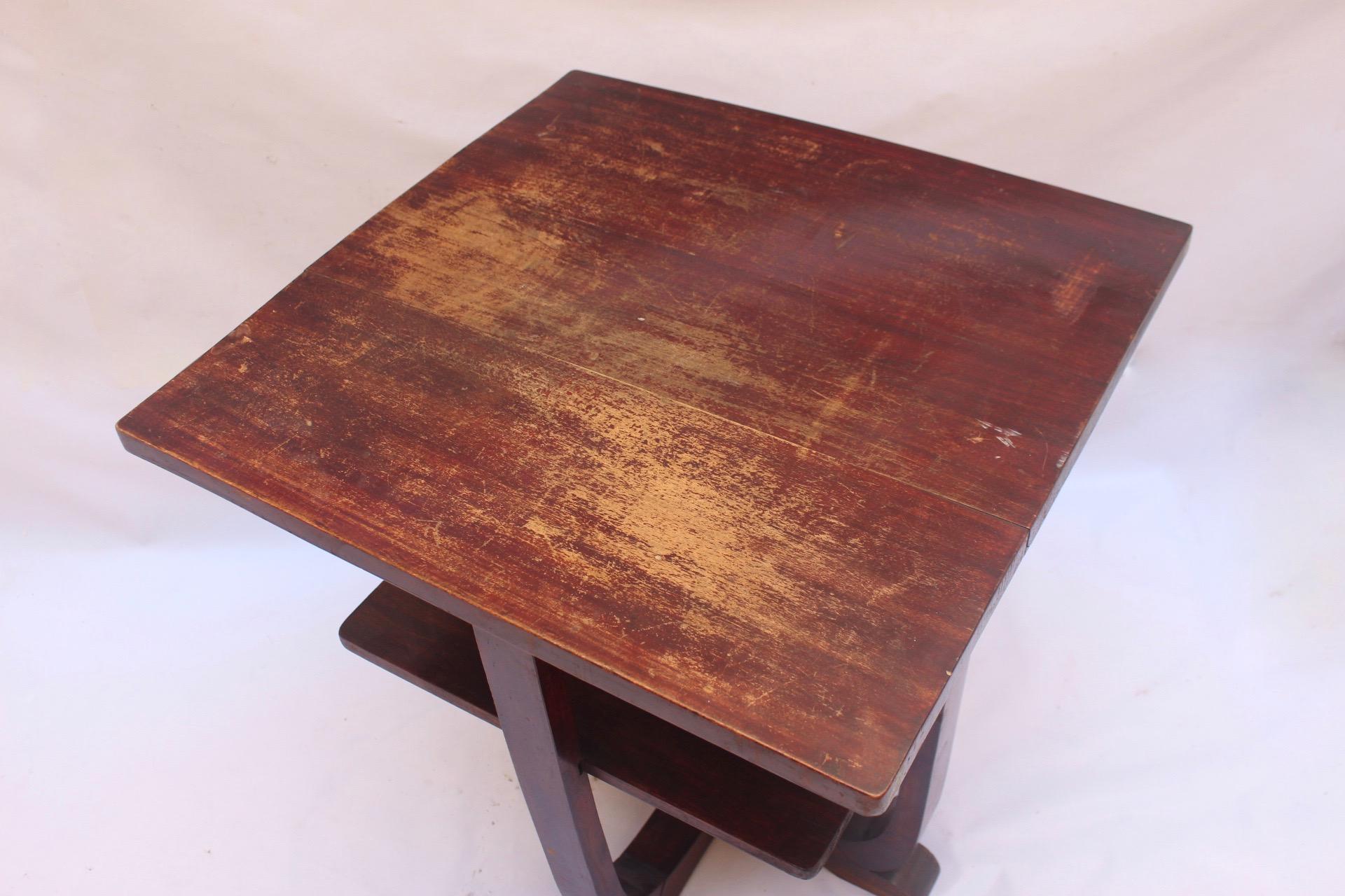 Art Deco Square Pine Wood 2-Tiered European Side Table, 1930s  For Sale 2