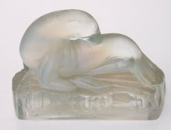 Signed Art Deco Glass Statuette of a Opal Seal by J A Jobling c1935