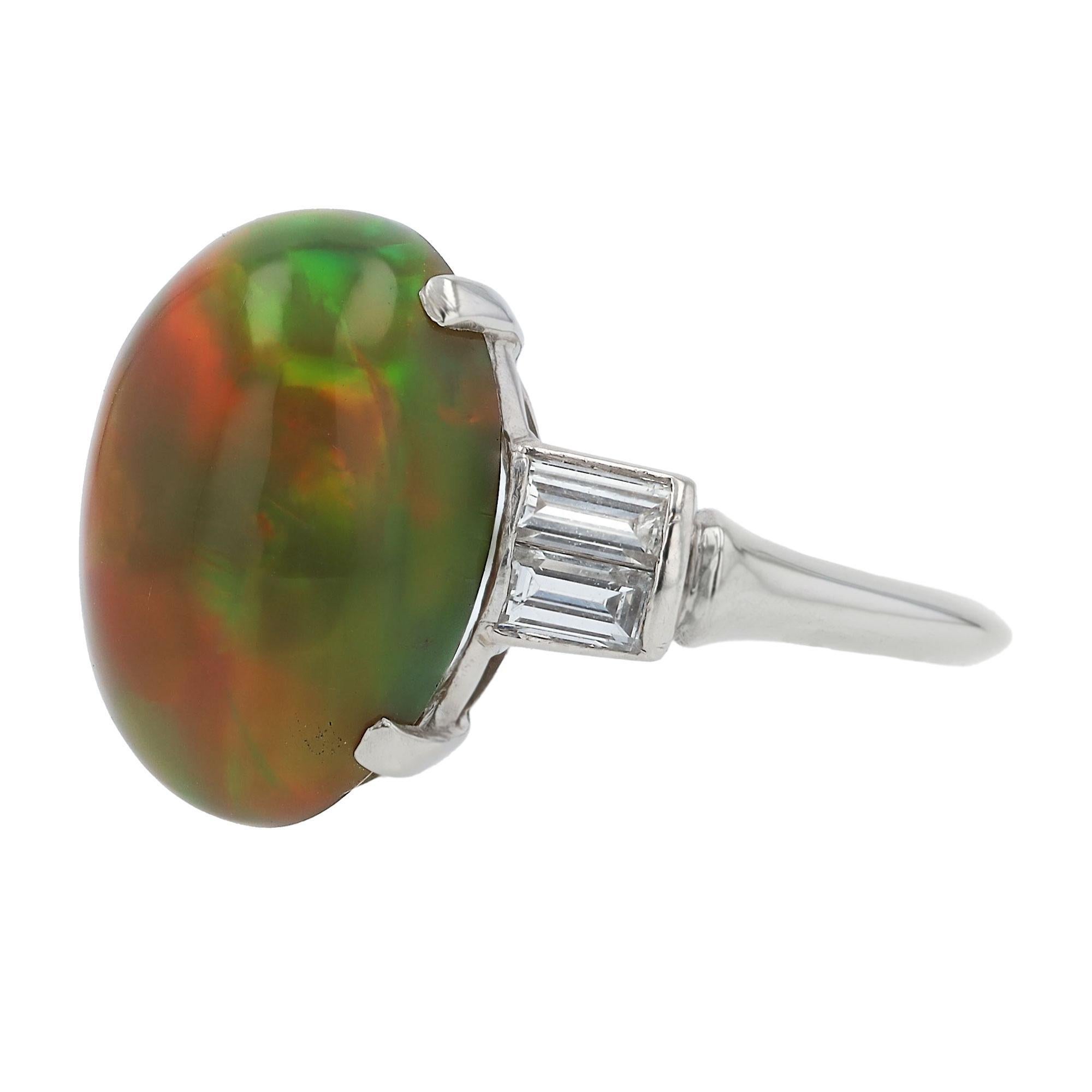 Signed Art Deco High Domed 5 Carat Opal And Diamond Ring In Good Condition For Sale In Santa Barbara, CA
