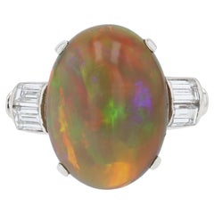 Vintage Signed Art Deco High Domed 5 Carat Opal And Diamond Ring