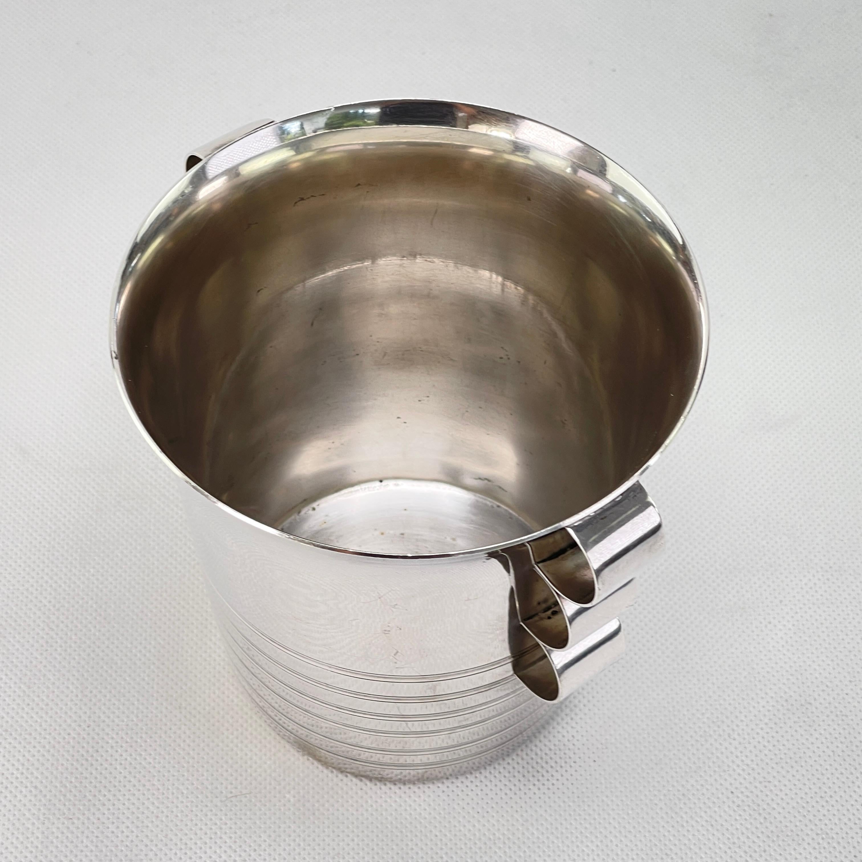 French Signed Art Deco Ice Bucket, Silver Plated Cooler, 1930s For Sale