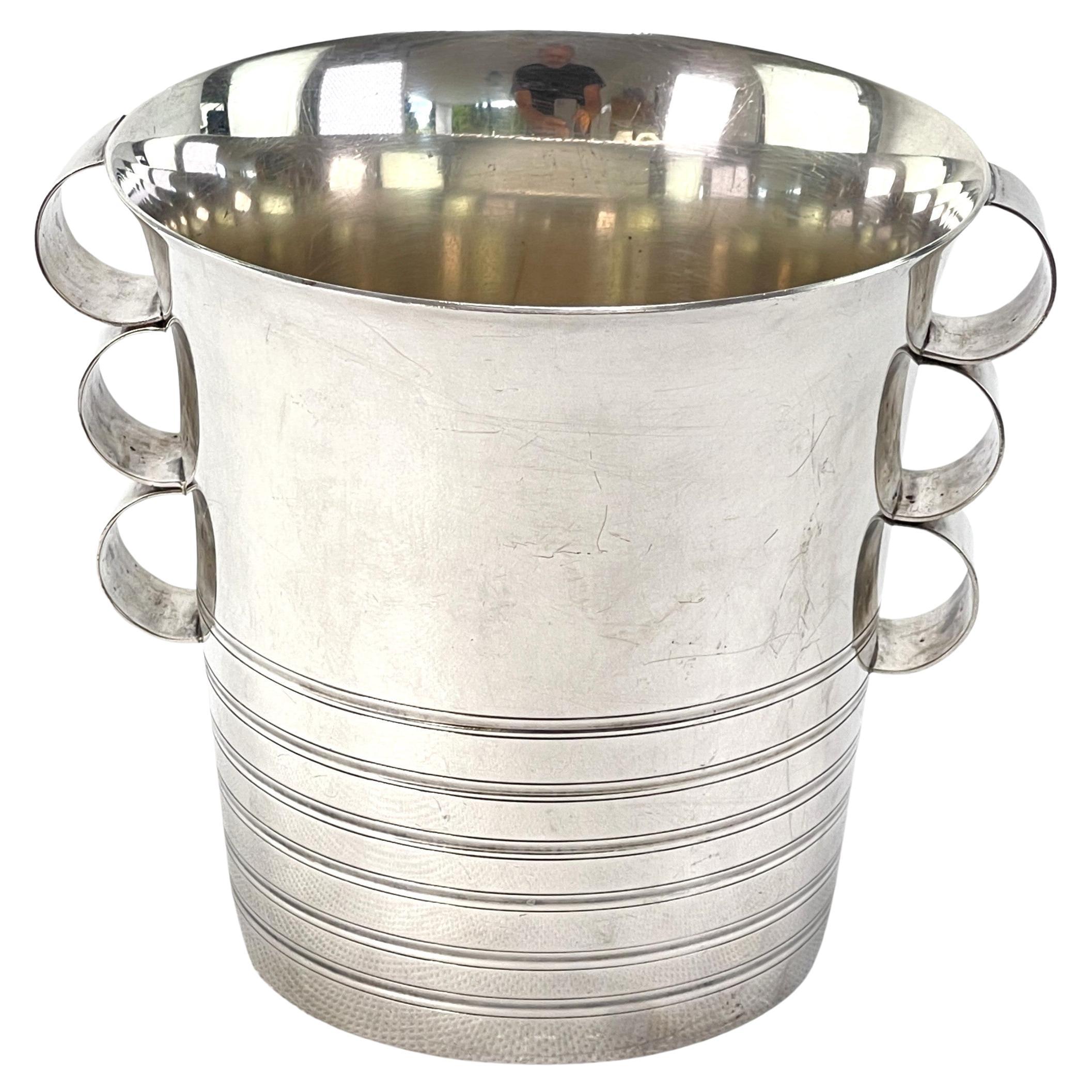 Signed Art Deco Ice Bucket, Silver Plated Cooler, 1930s For Sale