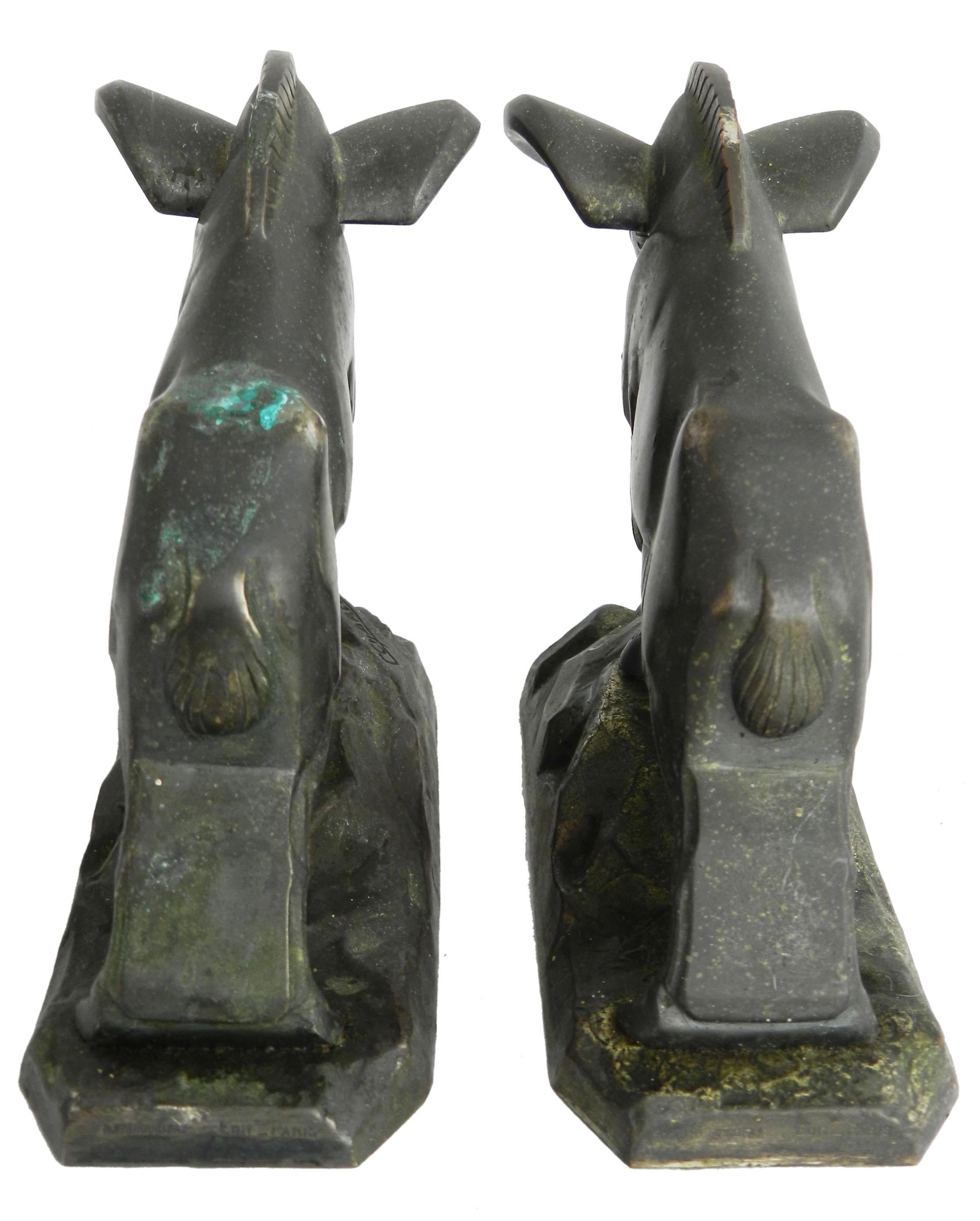 Mid-20th Century Signed Art Deco Pair of Bronze Mountain Rams Bookends by C Charles, circa 1930