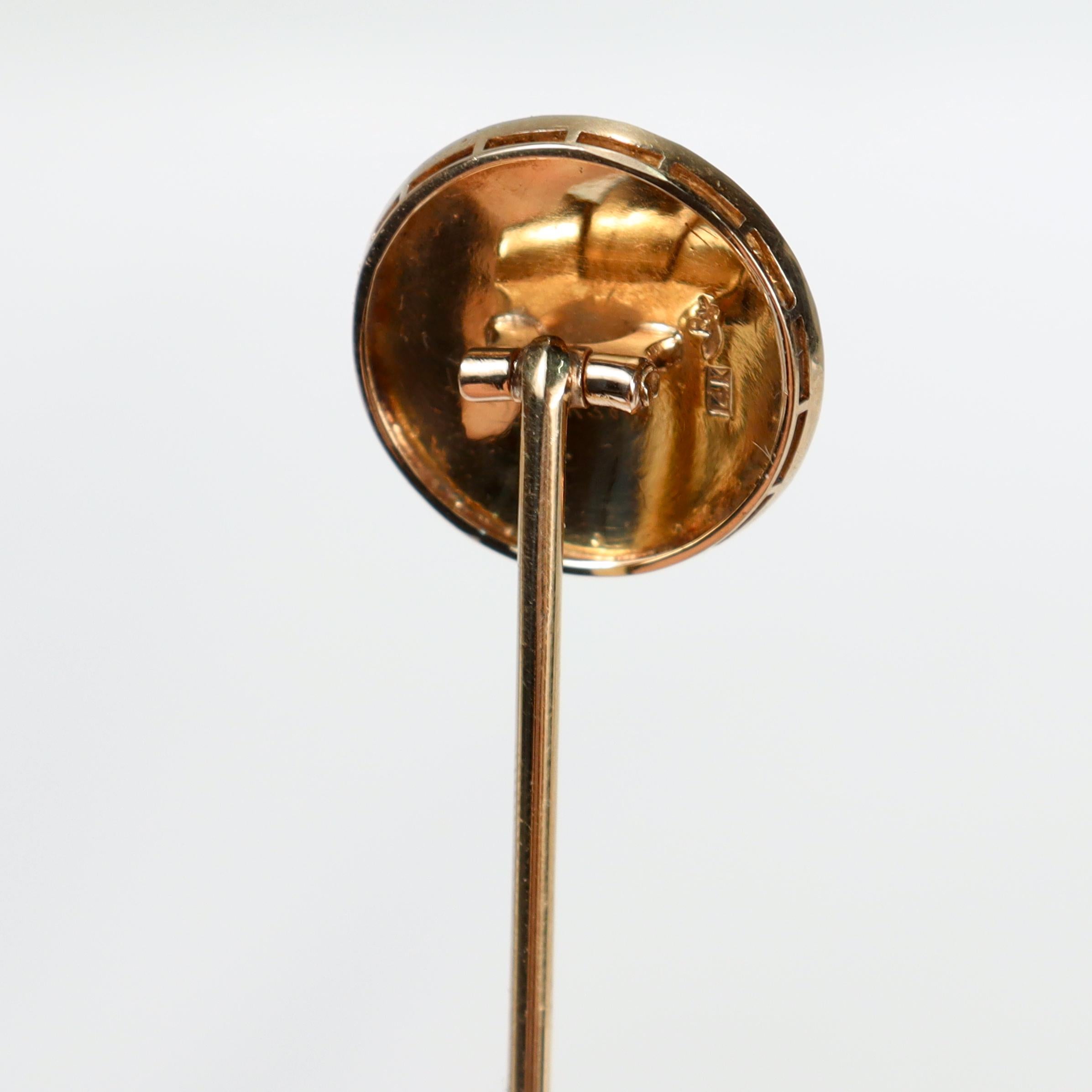Signed Art Deco Riker Bros. 14k Gold, Enamel & Seed Pearl Hat Pin For Sale 6