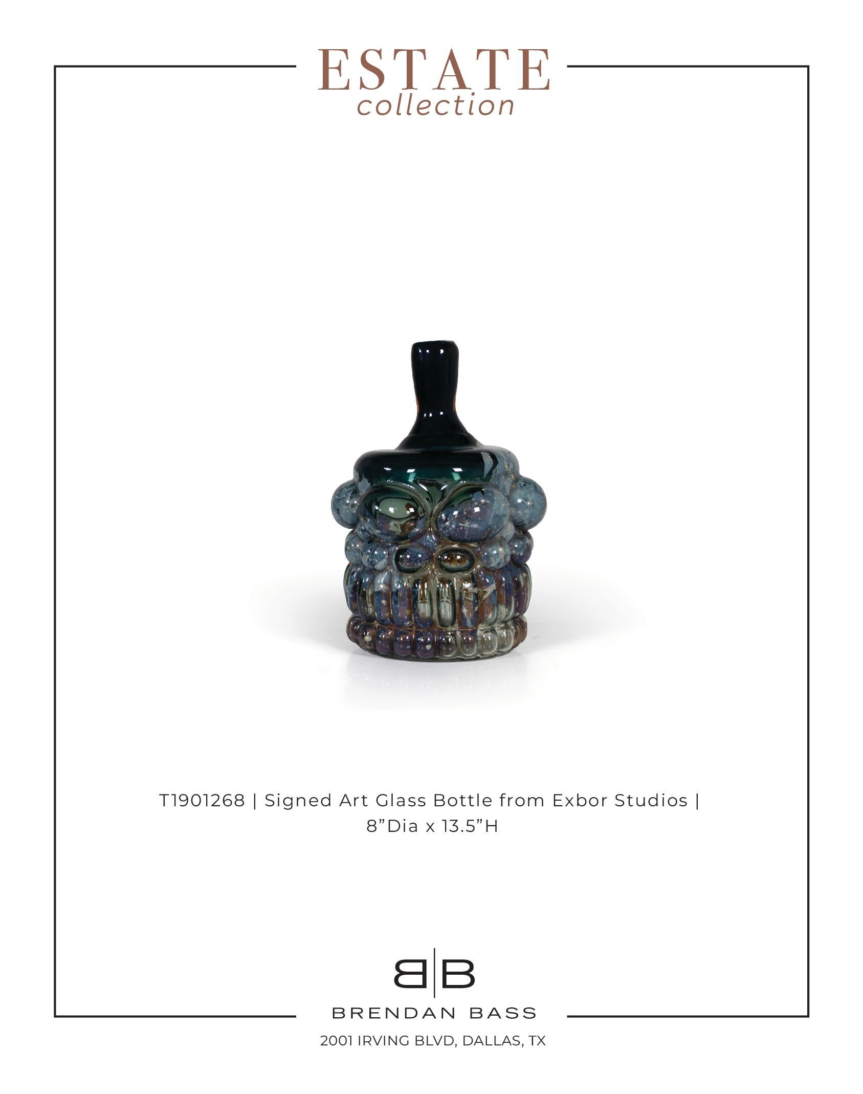 20th Century Signed Art Glass Bottle from Exbor Studios