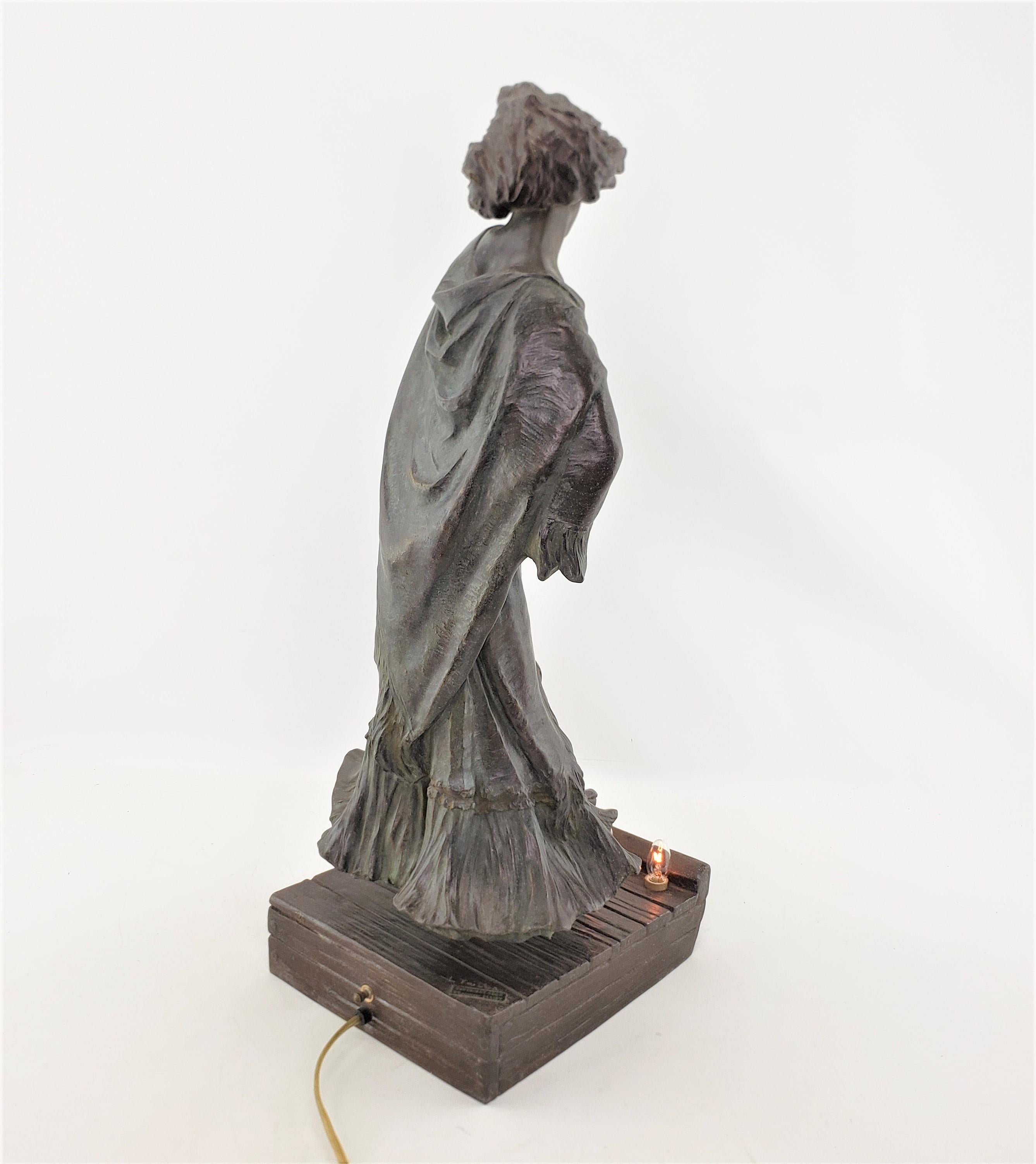 Signed Art Nouveau Patinated Spelter Lighted Sculpture of Loie Fuller or Lamp For Sale 2