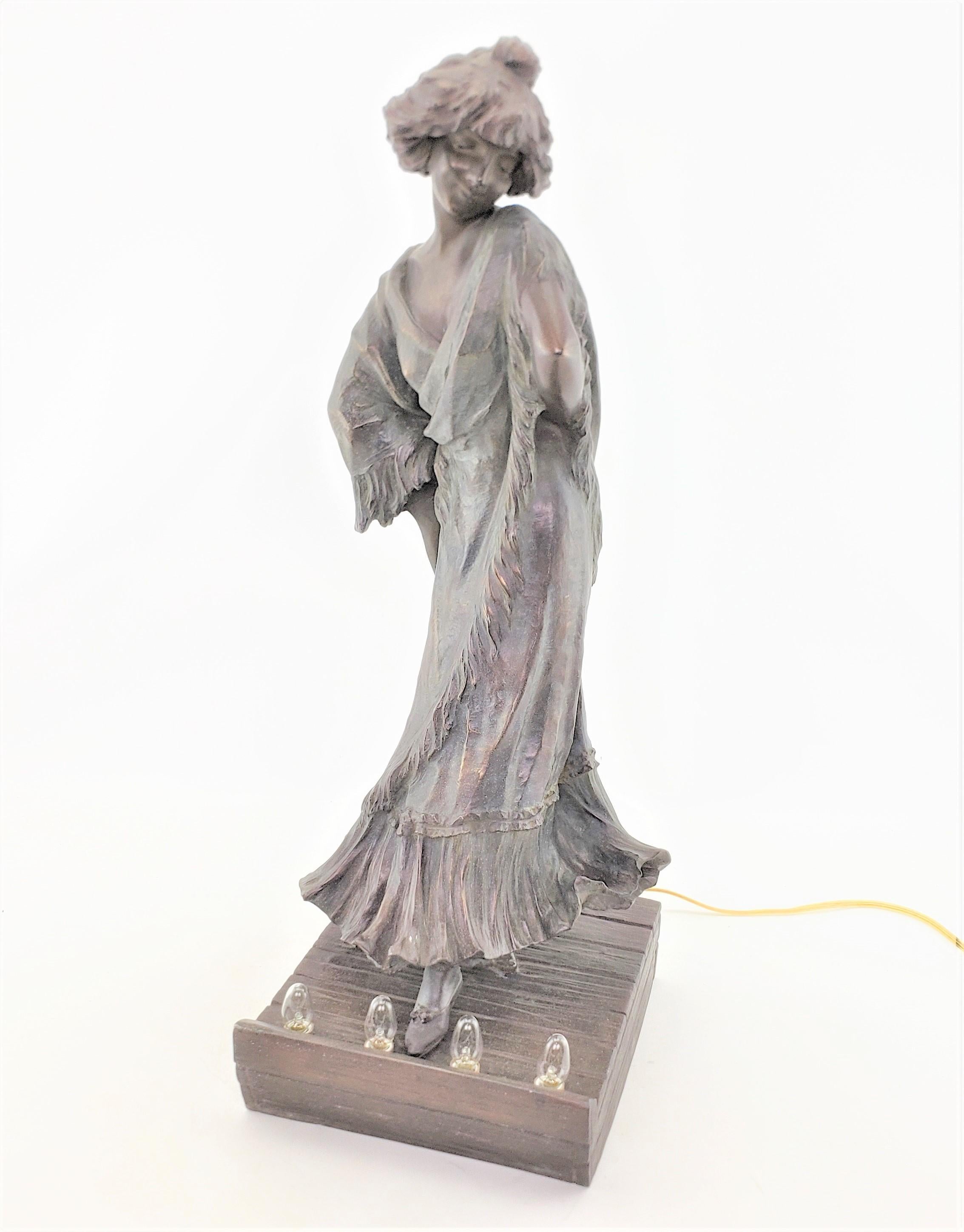 Signed Art Nouveau Patinated Spelter Lighted Sculpture of Loie Fuller or Lamp For Sale 6