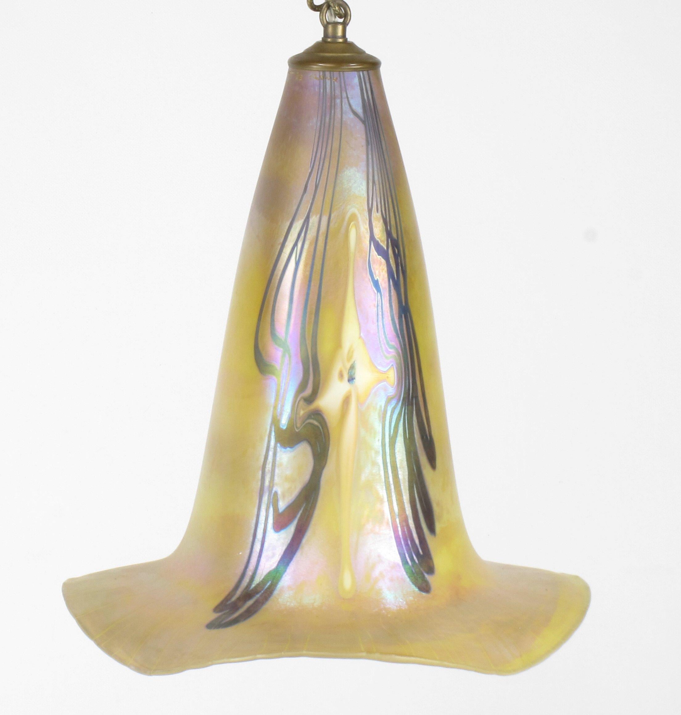 Signed Art Nouveau Sculptural Glass Pendant Light 5