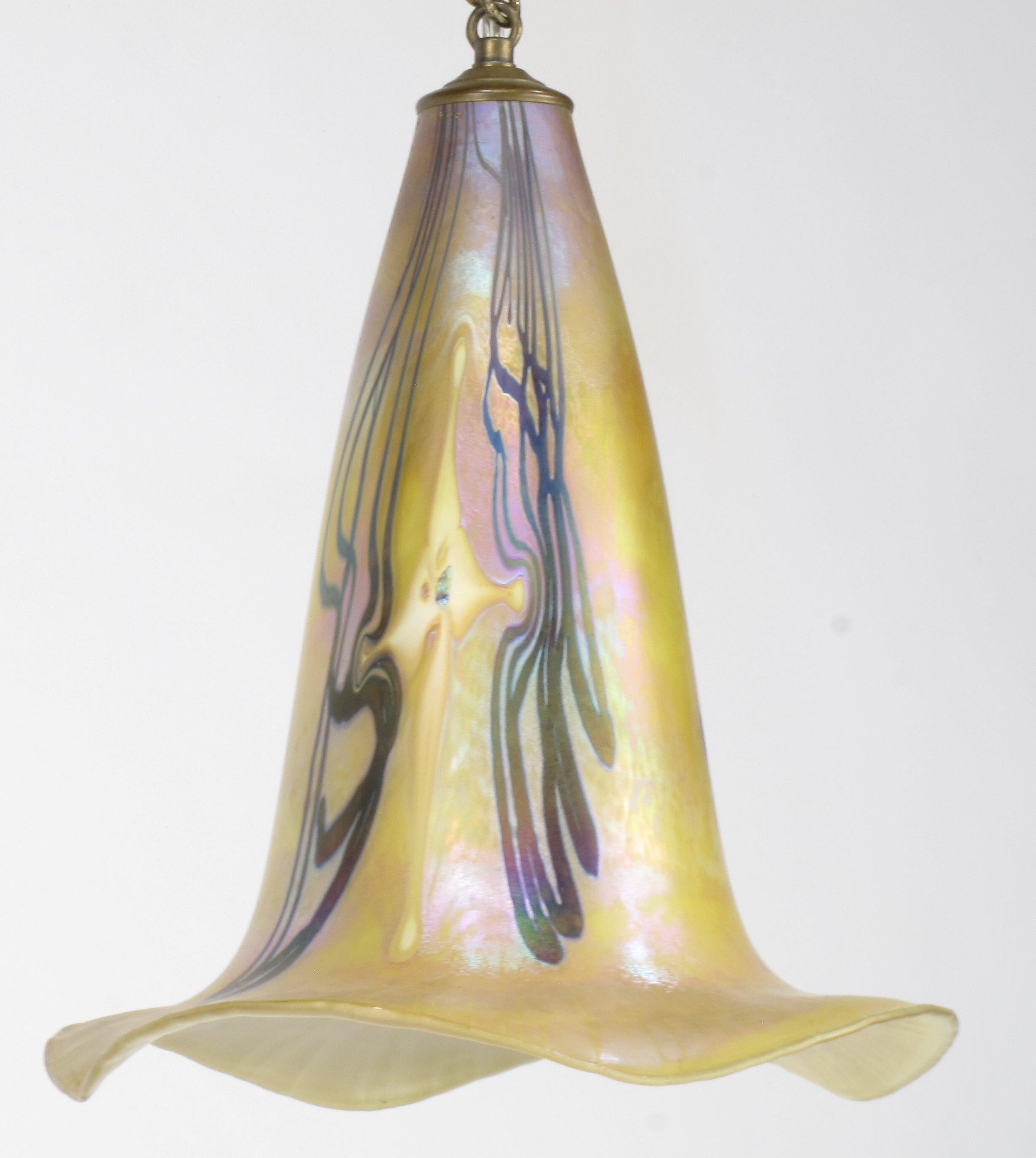 Signed Art Nouveau Sculptural Glass Pendant Light In Good Condition In Chicago, IL