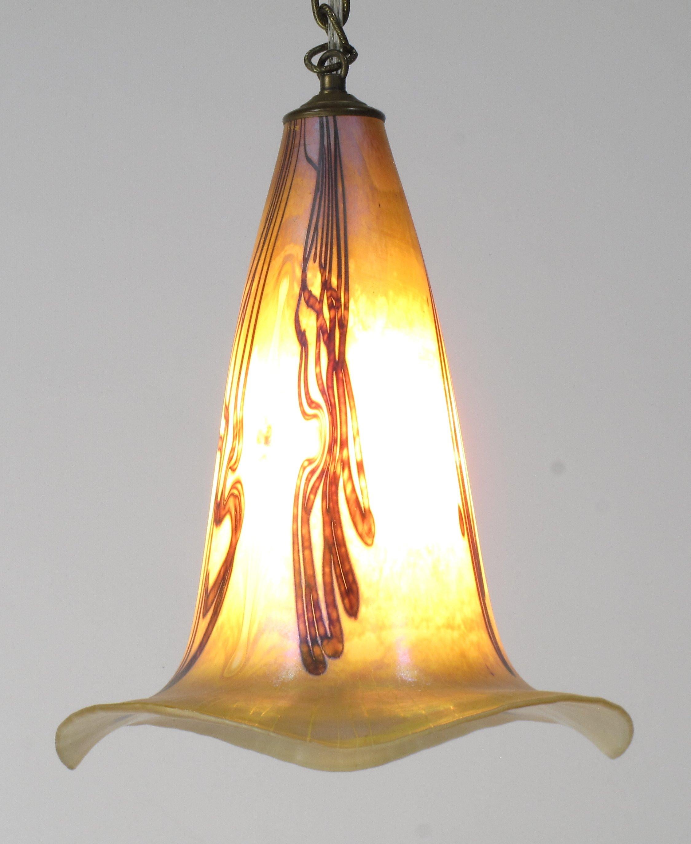 Late 20th Century Signed Art Nouveau Sculptural Glass Pendant Light