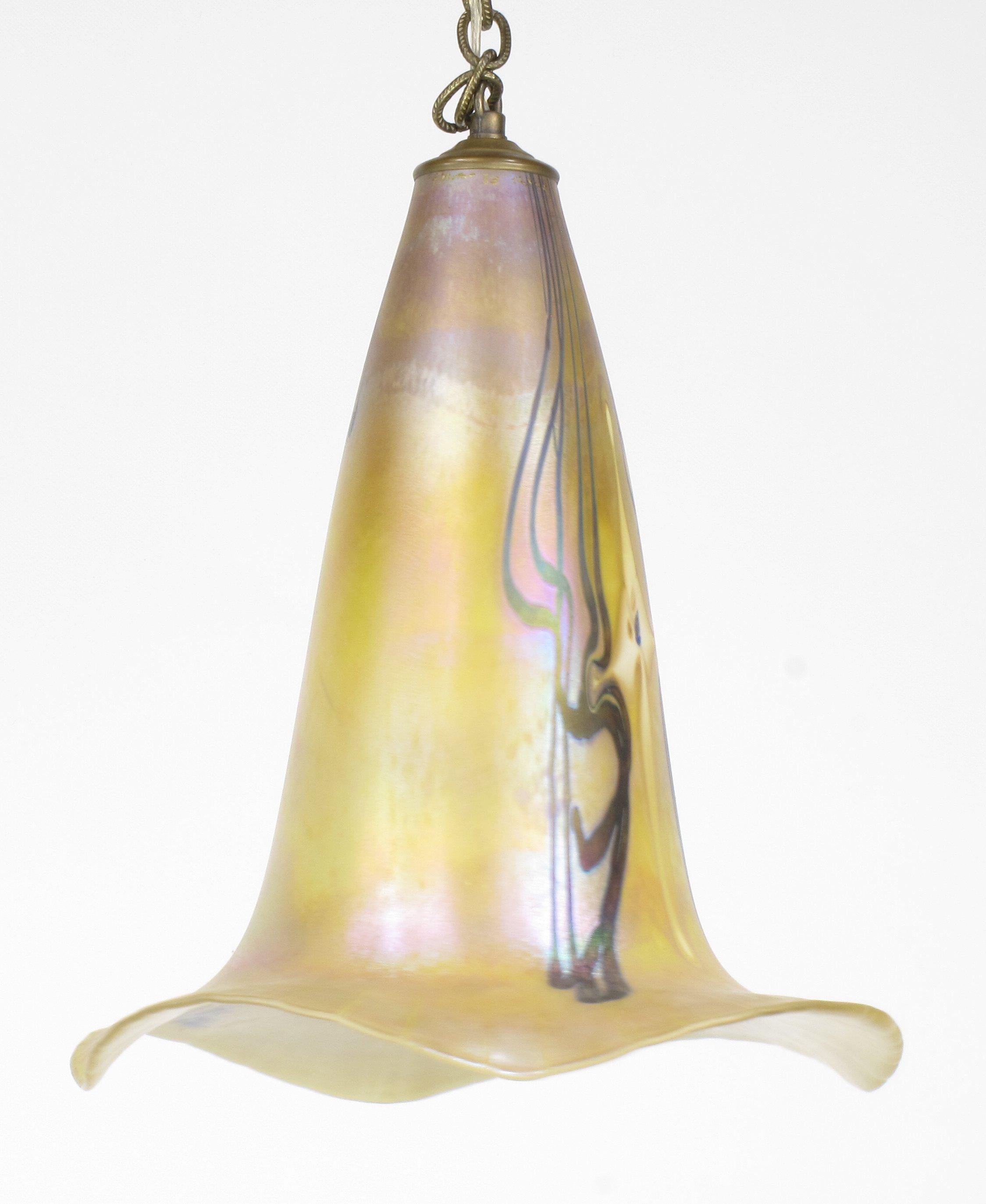 Signed Art Nouveau Sculptural Glass Pendant Light 1
