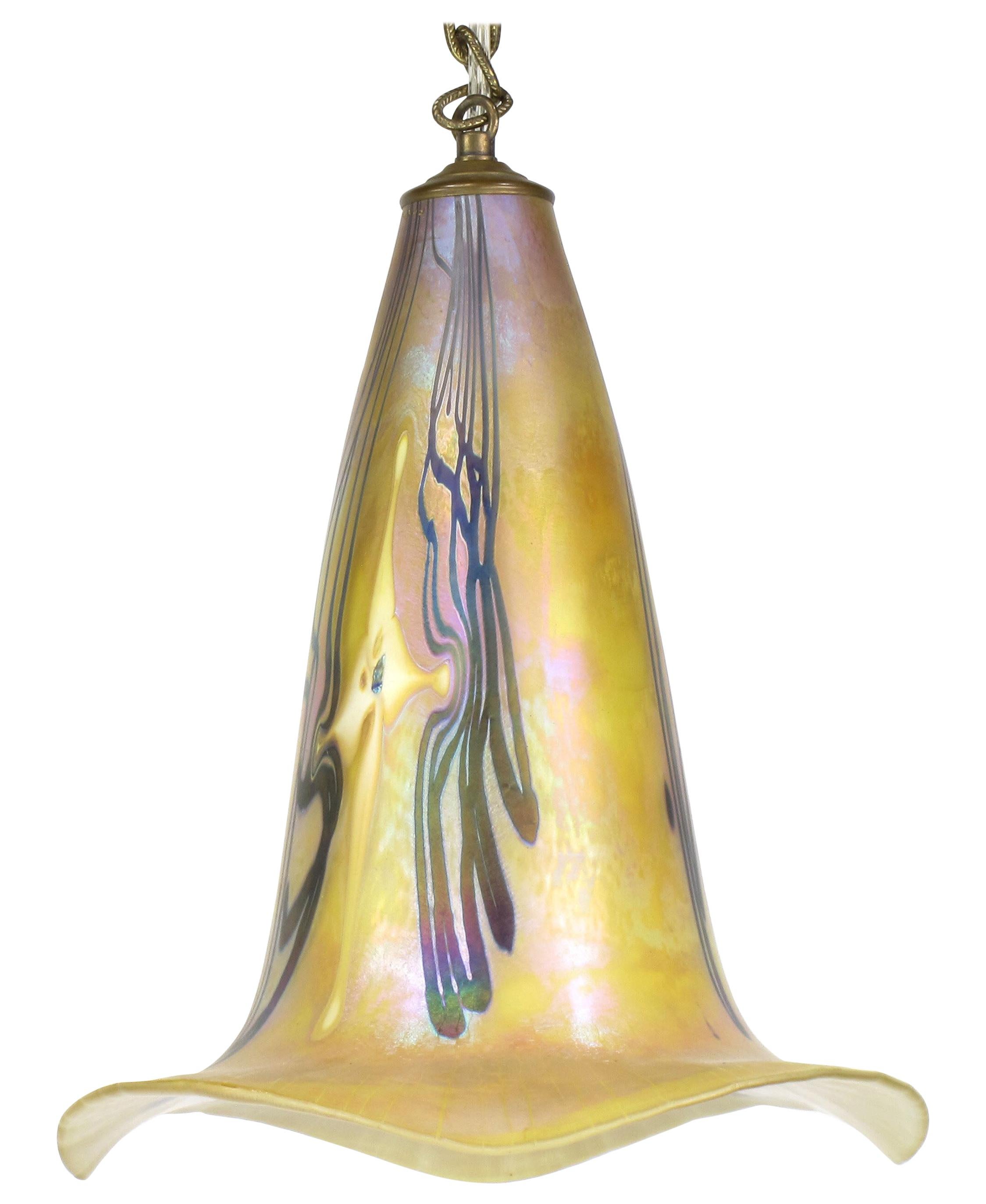 Signed Art Nouveau Sculptural Glass Pendant Light